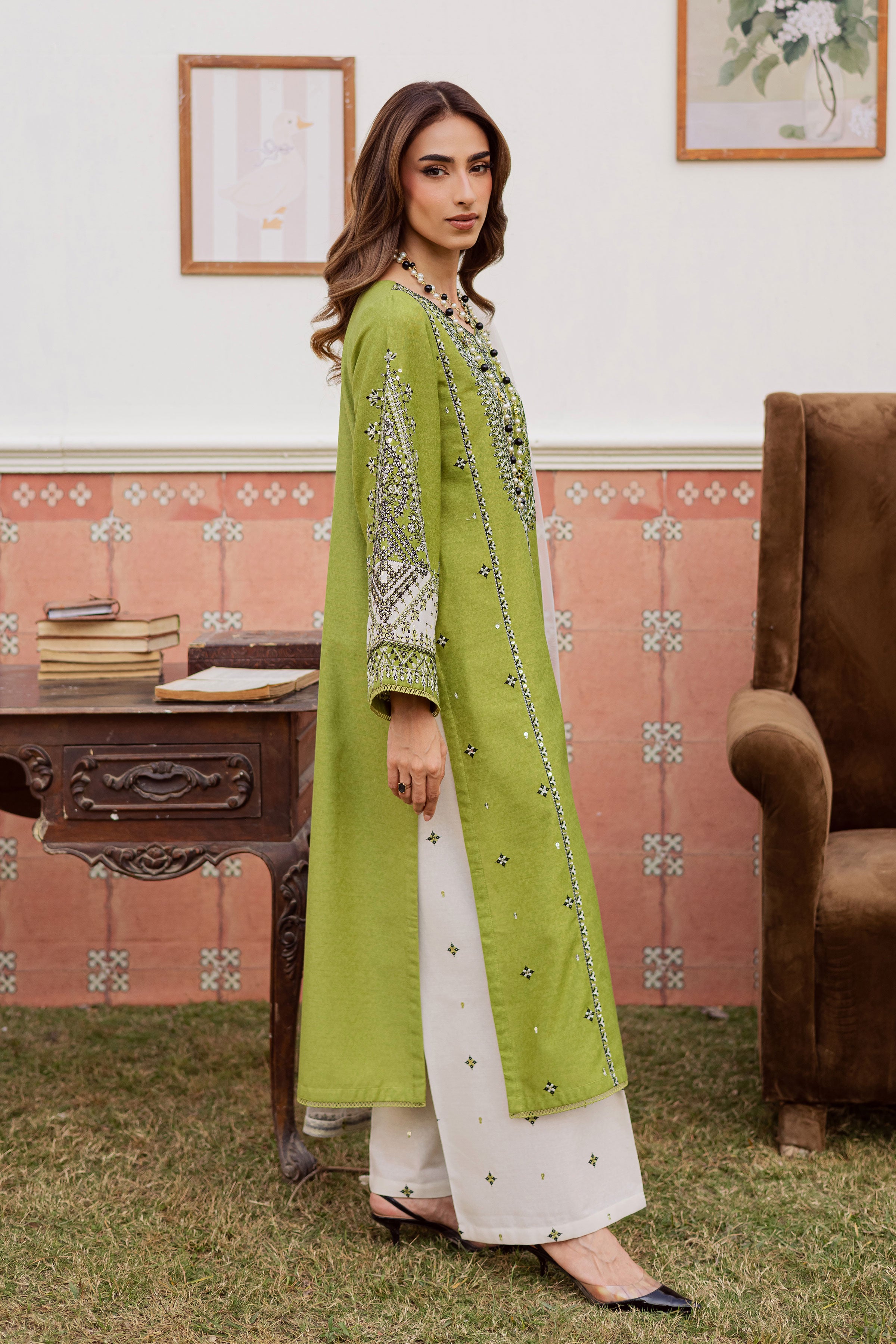  Nashville 3Pc - Embroidered Karandi Dress BATIK WINTER PRET 2025  BATIK   XS / Pear green / Karandi-S / Pear green / Karandi-M / Pear green / Karandi-L / Pear green / Karandi-XL / Pear green / Karandi
