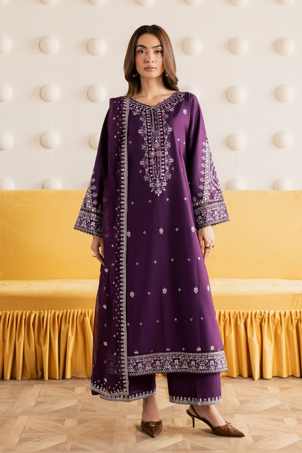 Naushi 3Pc - Embroidered Cambric Pret PRETAW2026  BATIK   XS / Purple / Cambric