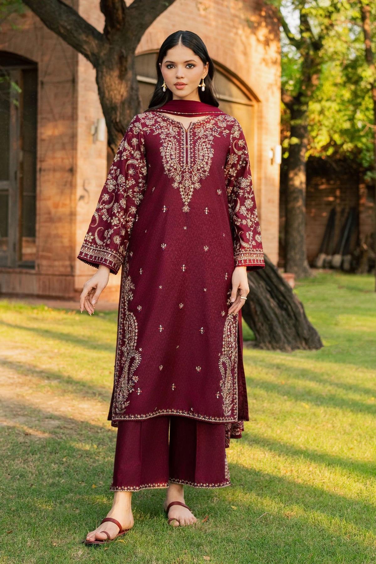 Nayra 3Pc - Embroidered Karandi Pret PRETKARANDI2026  BATIK   XS / Maroon / Karandi
