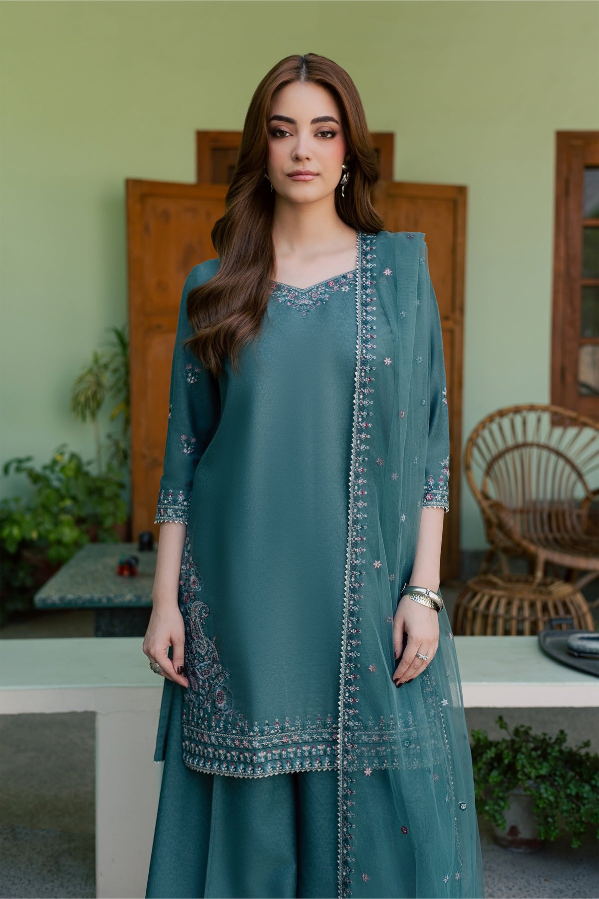 Neelara 3Pc - Embroidered Karandi Pret PRETKARANDI2026  BATIK   XS / Deep Ferozi / Karandi
