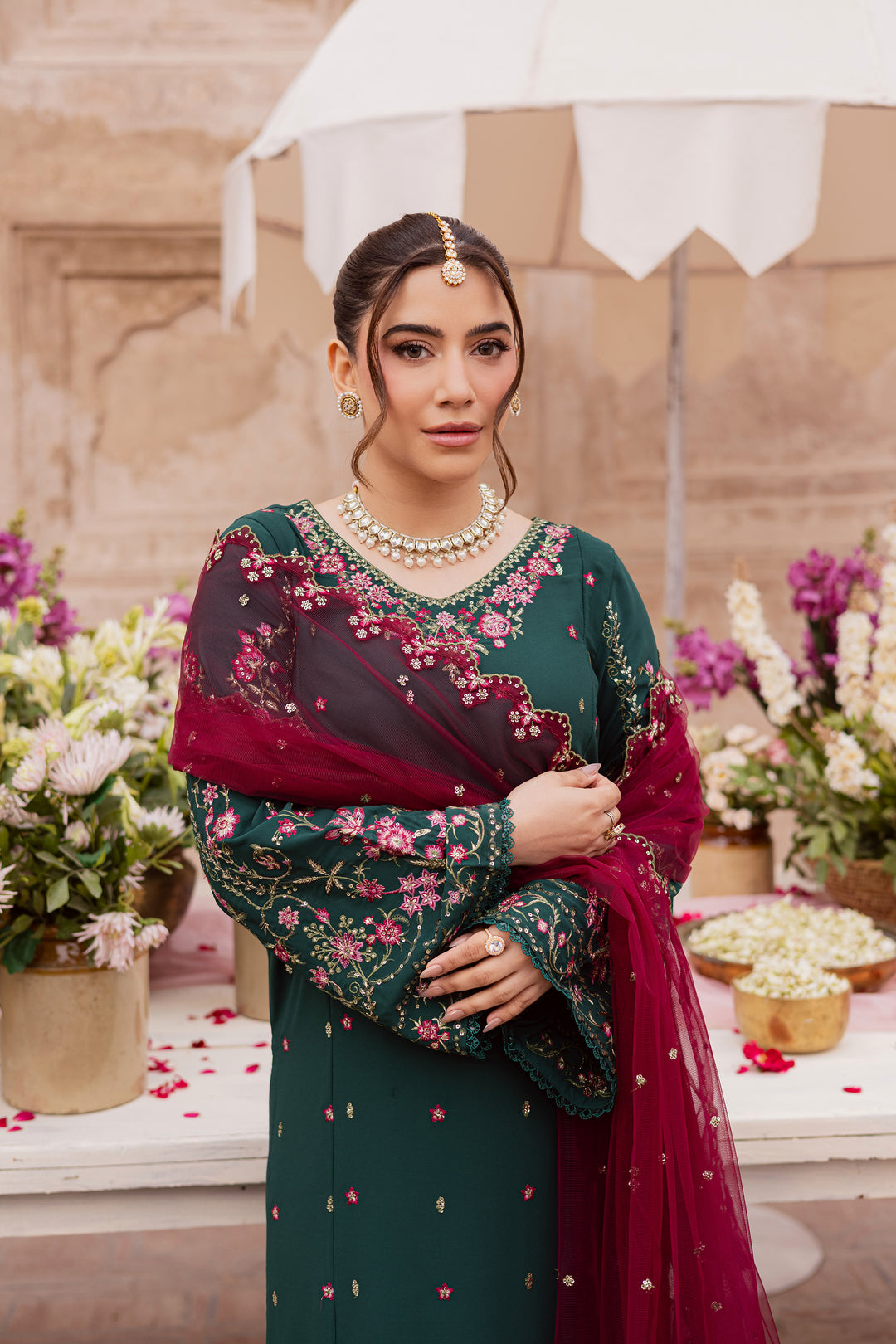  Neem 3Pc - Festive Luxe Pret BATIKSTUDIO2025  BATIK   S / Forest Green / Georgette-M / Forest Green / Georgette-L / Forest Green / Georgette