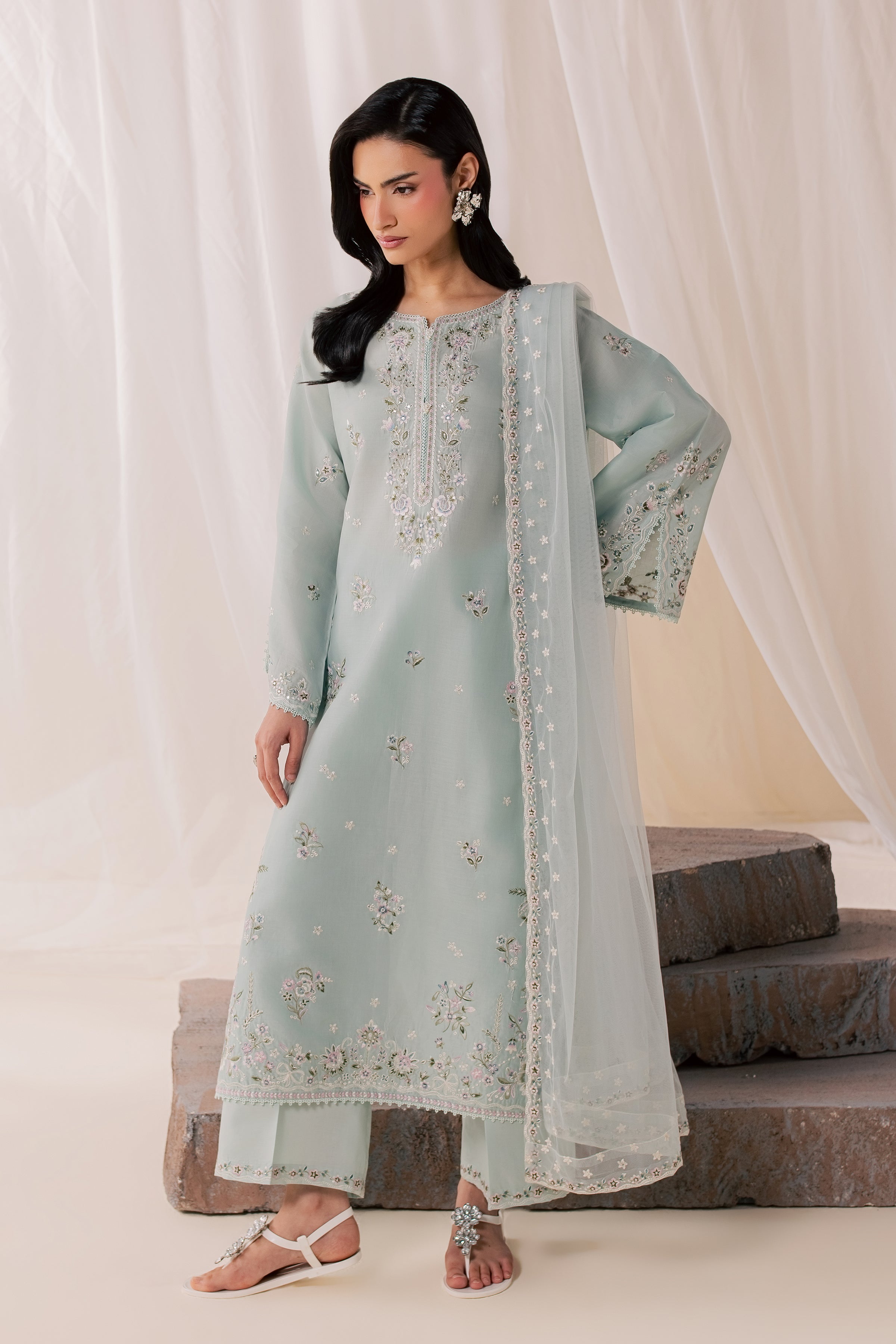 Nirvanah Blue 3Pc - Luxury Embroidered Lawn BATIKSS26  BATIK   XS / Ice Blue / Pima Lawn