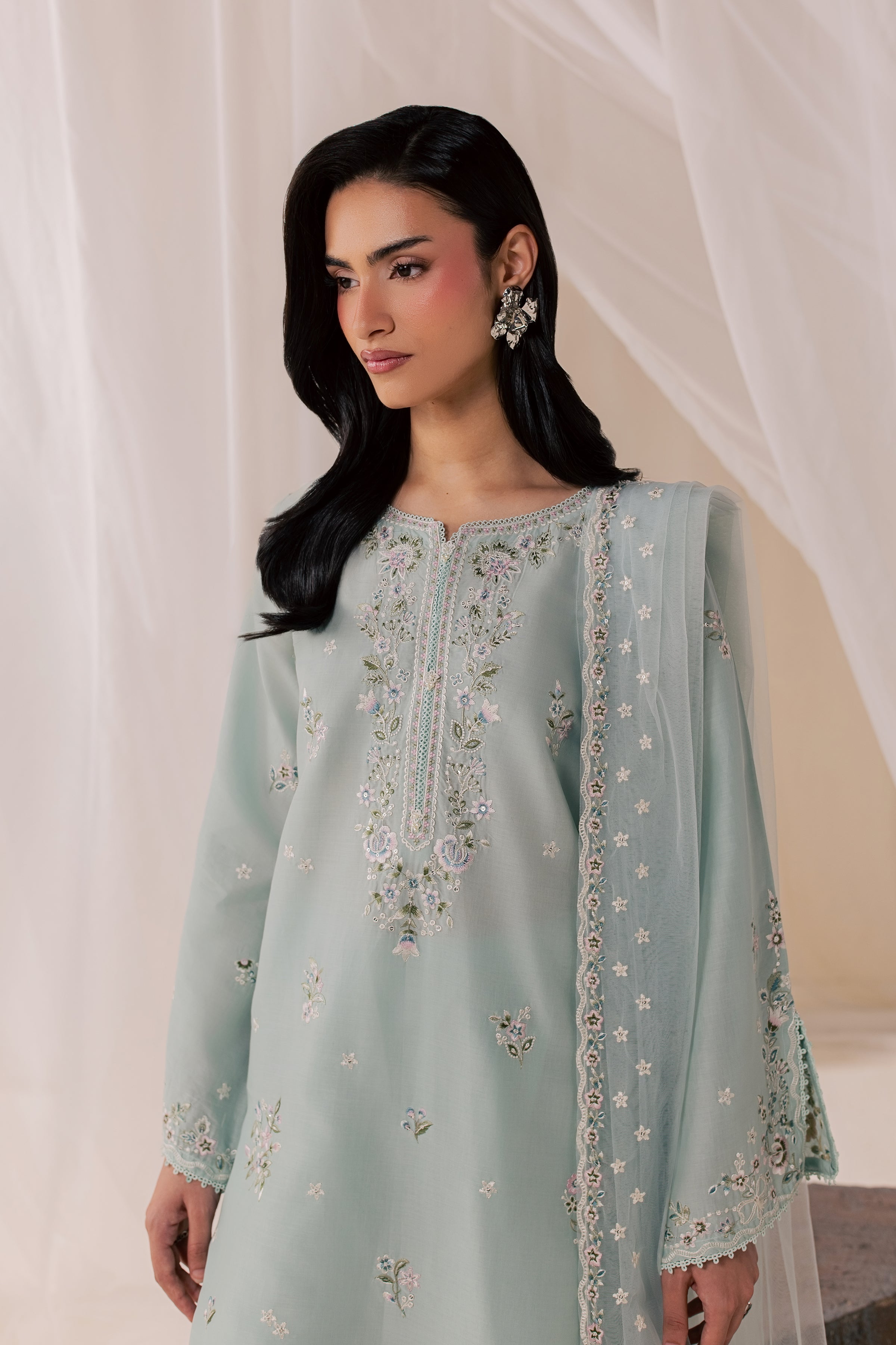 Nirvanah Blue 3Pc - Luxury Embroidered Lawn BATIKSS26  BATIK   XS / Ice Blue / Pima Lawn