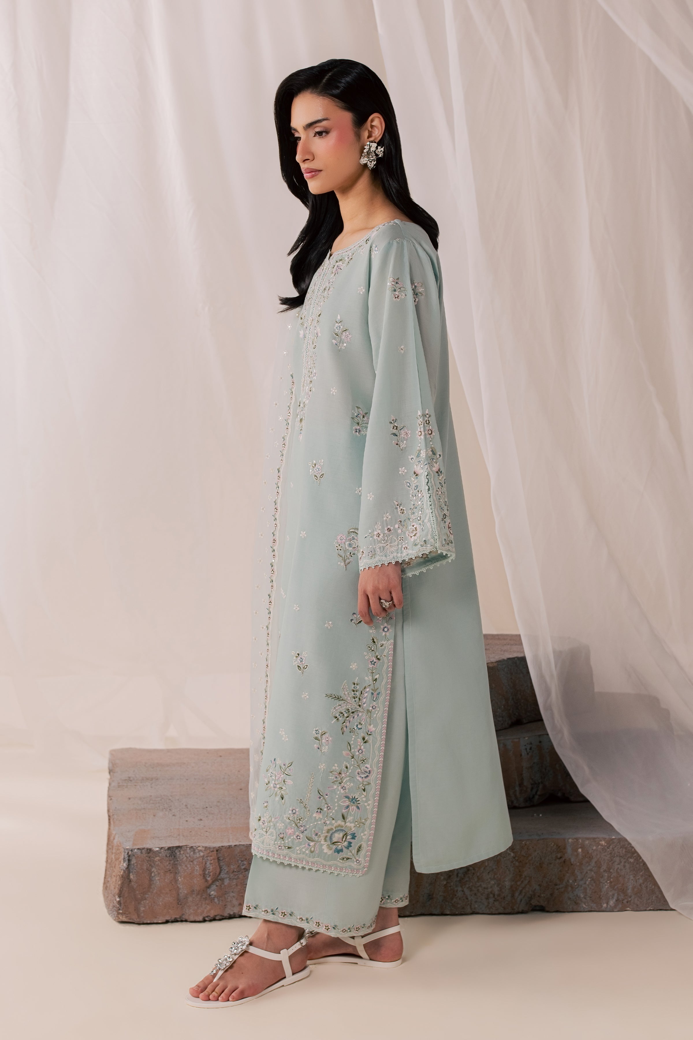 Nirvanah Blue 3Pc - Luxury Embroidered Lawn BATIKSS26  BATIK   XS / Ice Blue / Pima Lawn