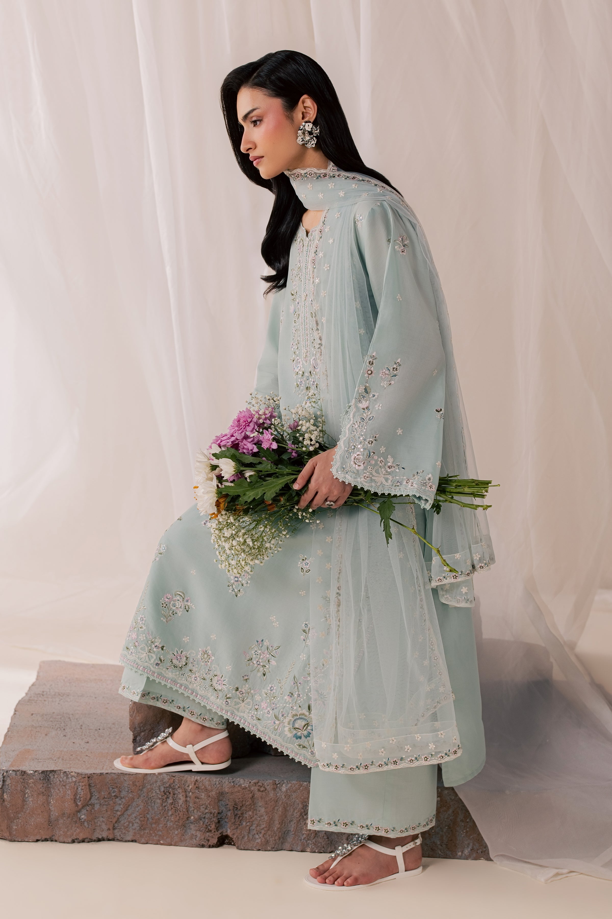 Nirvanah Blue 3Pc - Luxury Embroidered Lawn BATIKSS26  BATIK   XS / Ice Blue / Pima Lawn