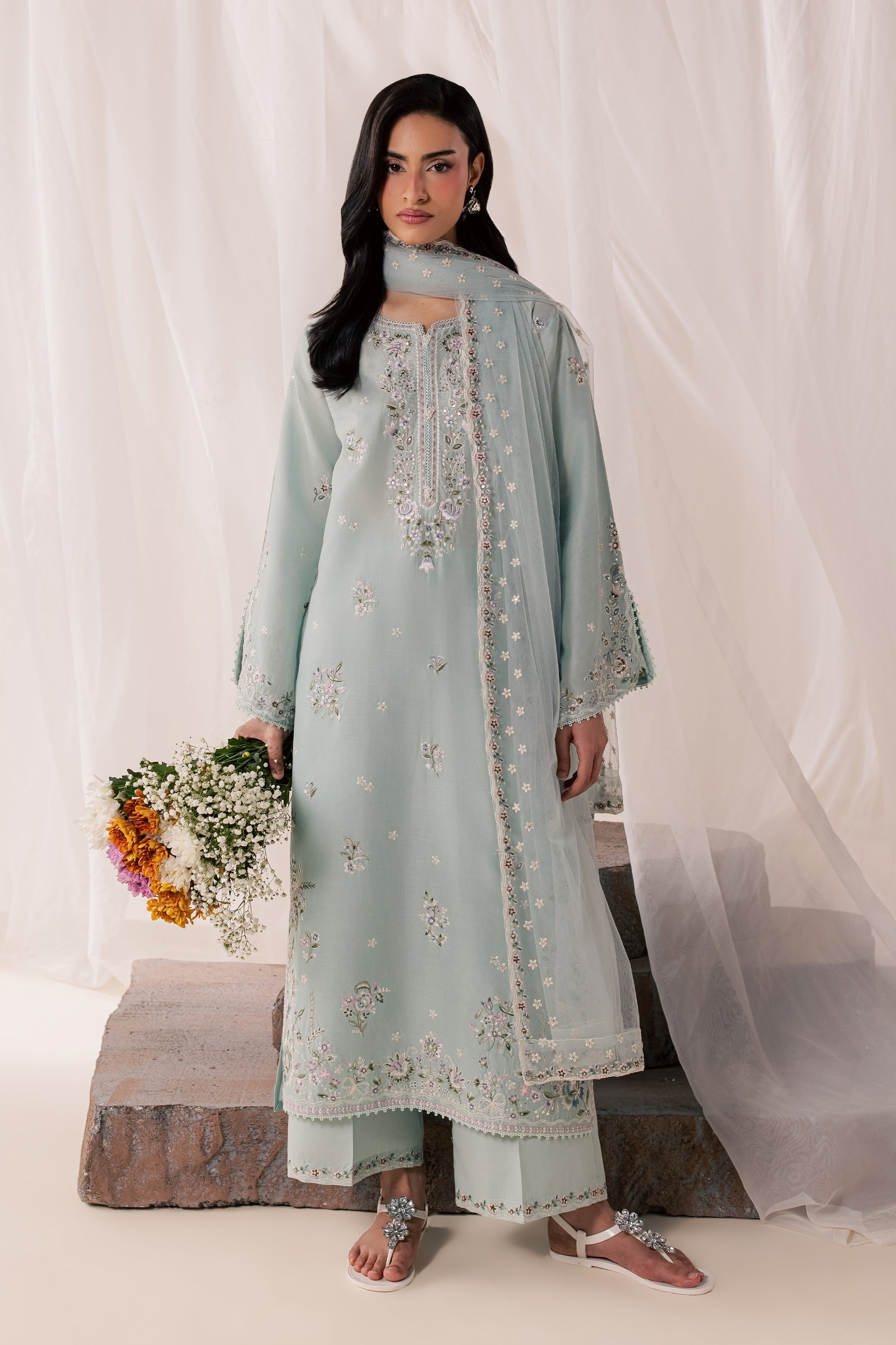 Nirvanah Blue 3Pc - Luxury Embroidered Lawn BATIKSS26  BATIK   XS / Ice Blue / Pima Lawn