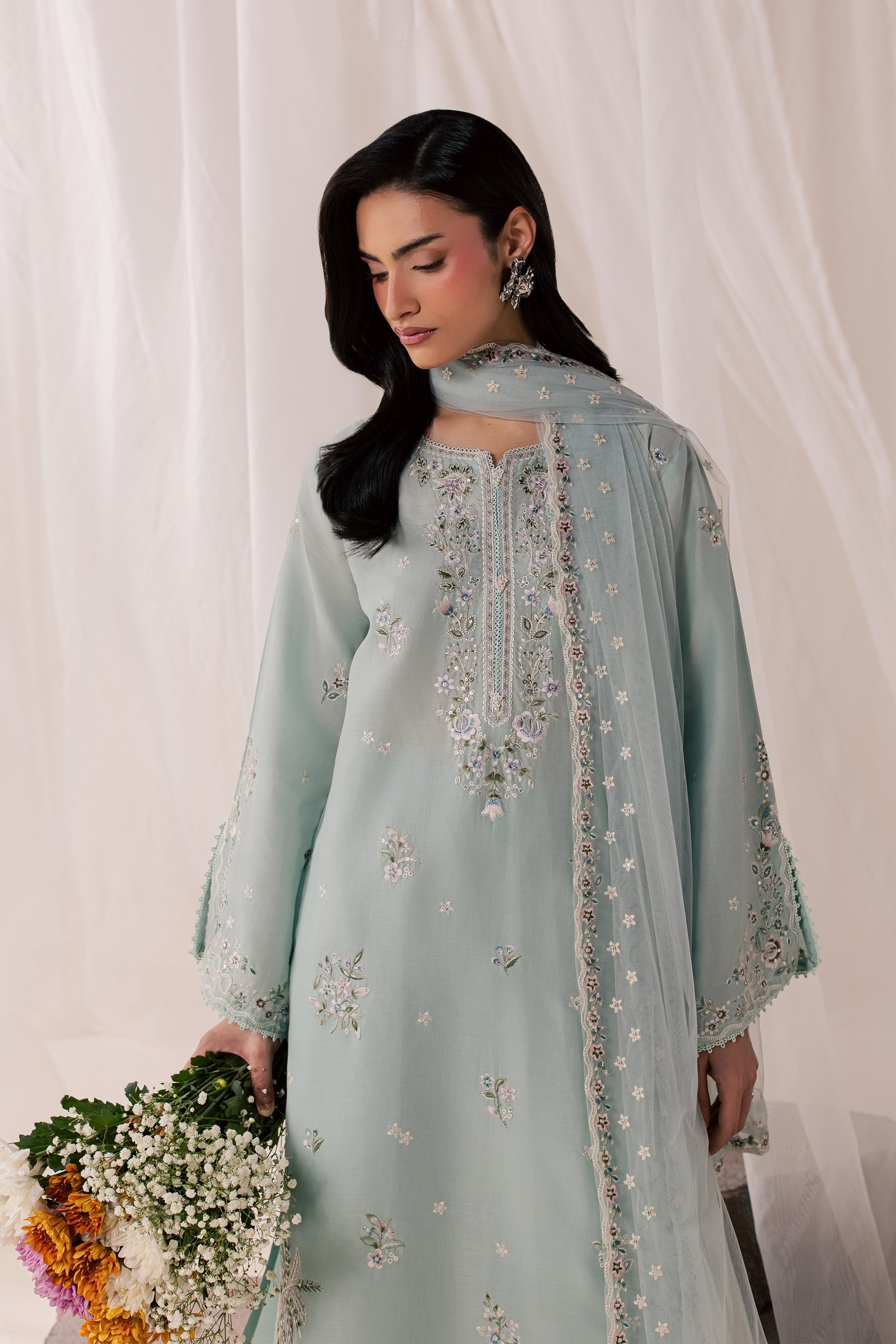 Nirvanah Blue 3Pc - Luxury Embroidered Lawn BATIKSS26  BATIK   XS / Ice Blue / Pima Lawn