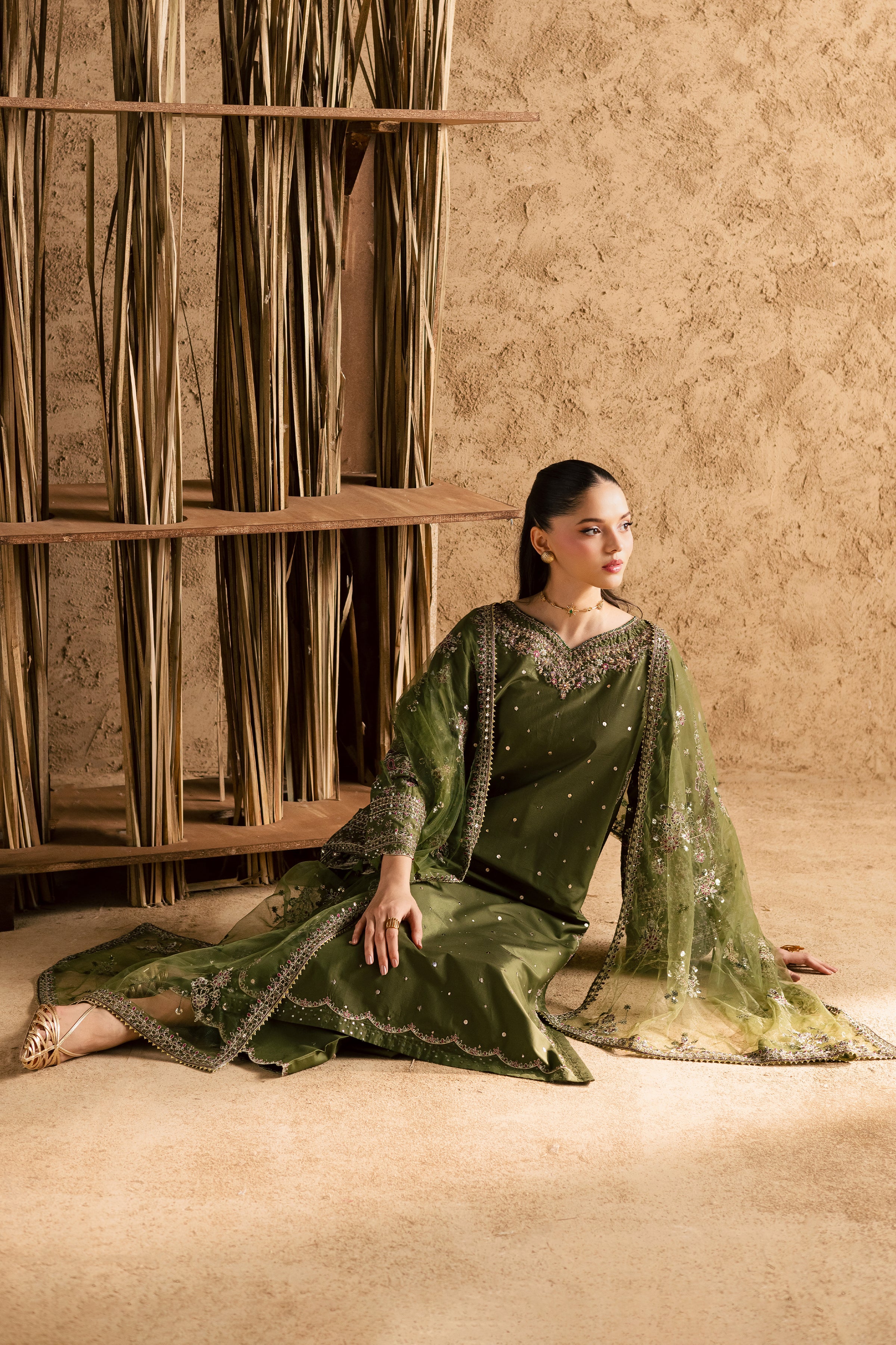  Nivora 3Pc - Festive Eid Pret BATIKEID2026  BATIK   XS / Mehndi Green / Giza-S / Mehndi Green / Giza-M / Mehndi Green / Giza-L / Mehndi Green / Giza-XL / Mehndi Green / Giza