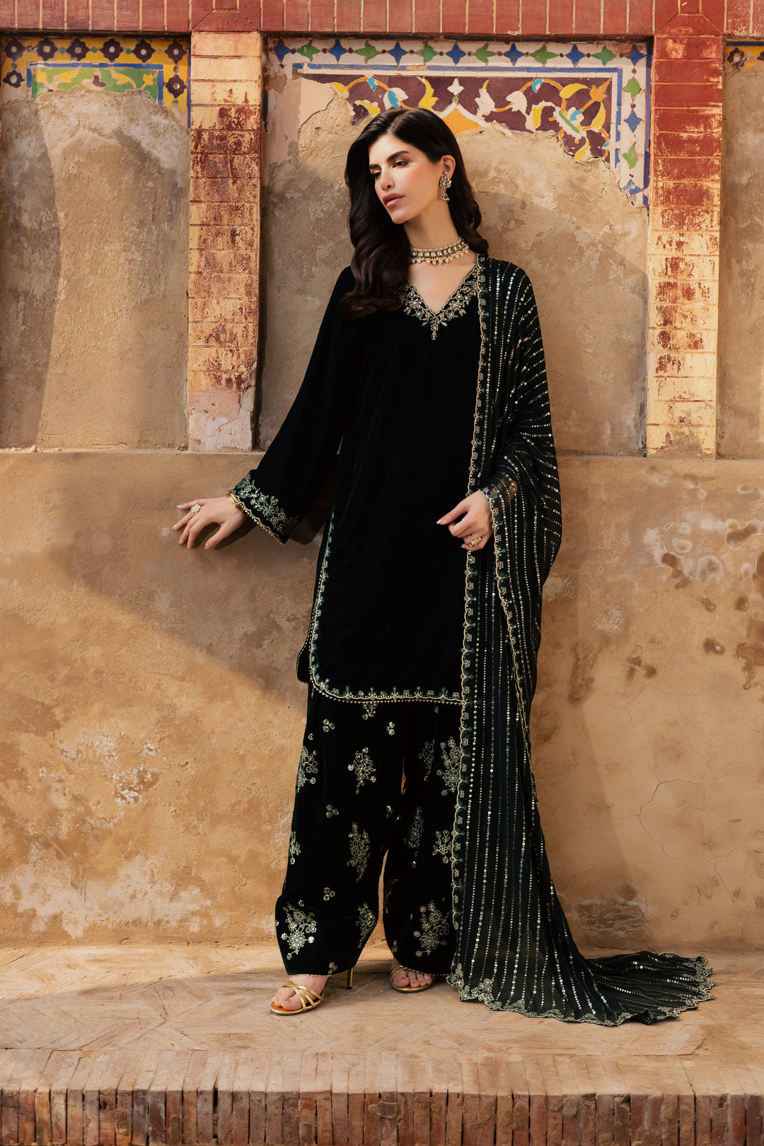  Noble Green 3Pc - Festive Velvet Pret BATIKLuxePRET  BATIK   XS / Bottle Green / Velvet-S / Bottle Green / Velvet-M / Bottle Green / Velvet-L / Bottle Green / Velvet-XL / Bottle Green / Velvet