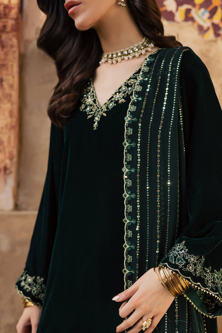  Noble Green 3Pc - Festive Velvet Pret BATIKLuxePRET  BATIK   XS / Bottle Green / Velvet-S / Bottle Green / Velvet-M / Bottle Green / Velvet-L / Bottle Green / Velvet-XL / Bottle Green / Velvet