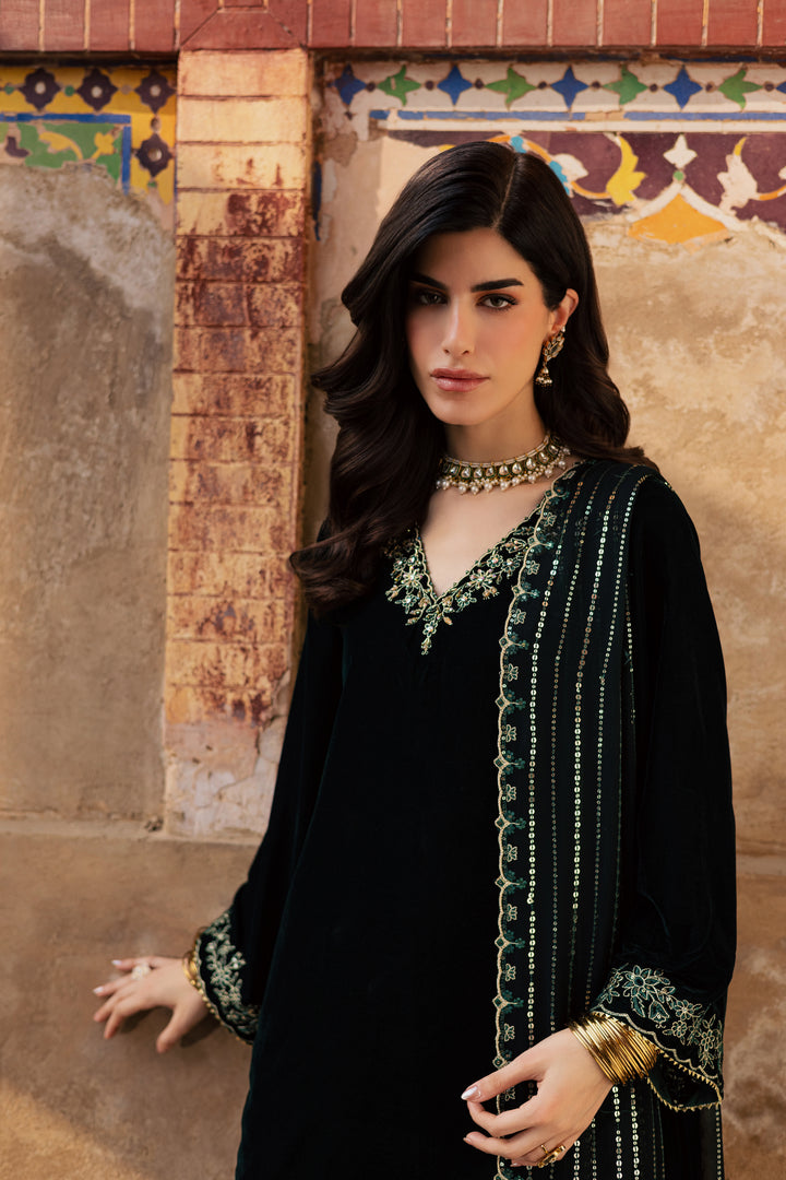  Noble Green 3Pc - Festive Velvet Pret BATIKLuxePRET  BATIK   XS / Bottle Green / Velvet-S / Bottle Green / Velvet-M / Bottle Green / Velvet-L / Bottle Green / Velvet-XL / Bottle Green / Velvet