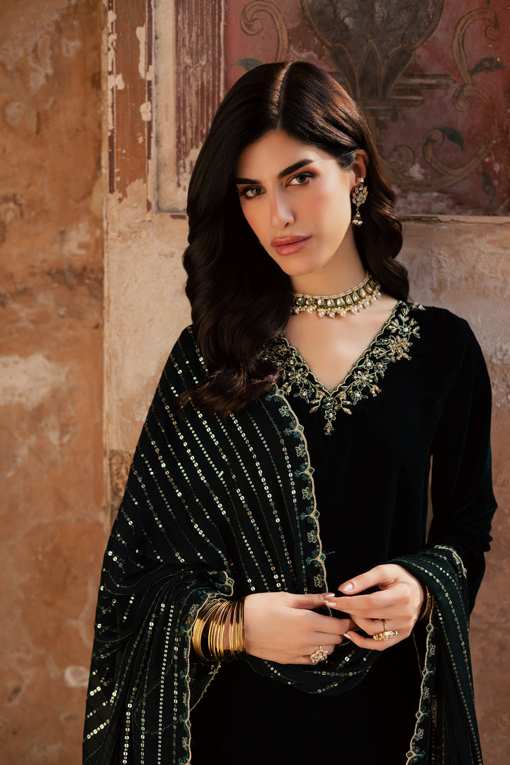  Noble Green 3Pc - Festive Velvet Pret BATIKLuxePRET  BATIK   XS / Bottle Green / Velvet-S / Bottle Green / Velvet-M / Bottle Green / Velvet-L / Bottle Green / Velvet-XL / Bottle Green / Velvet