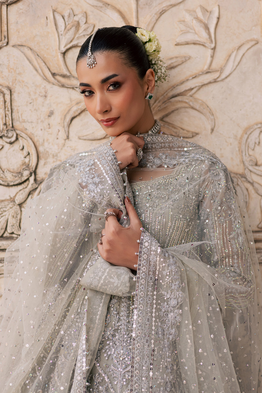  Noor e Sahar 3Pc - Bridal Dress BATIKSTUDIO2025  BATIK   S / Silver / Organza-M / Silver / Organza-L / Silver / Organza