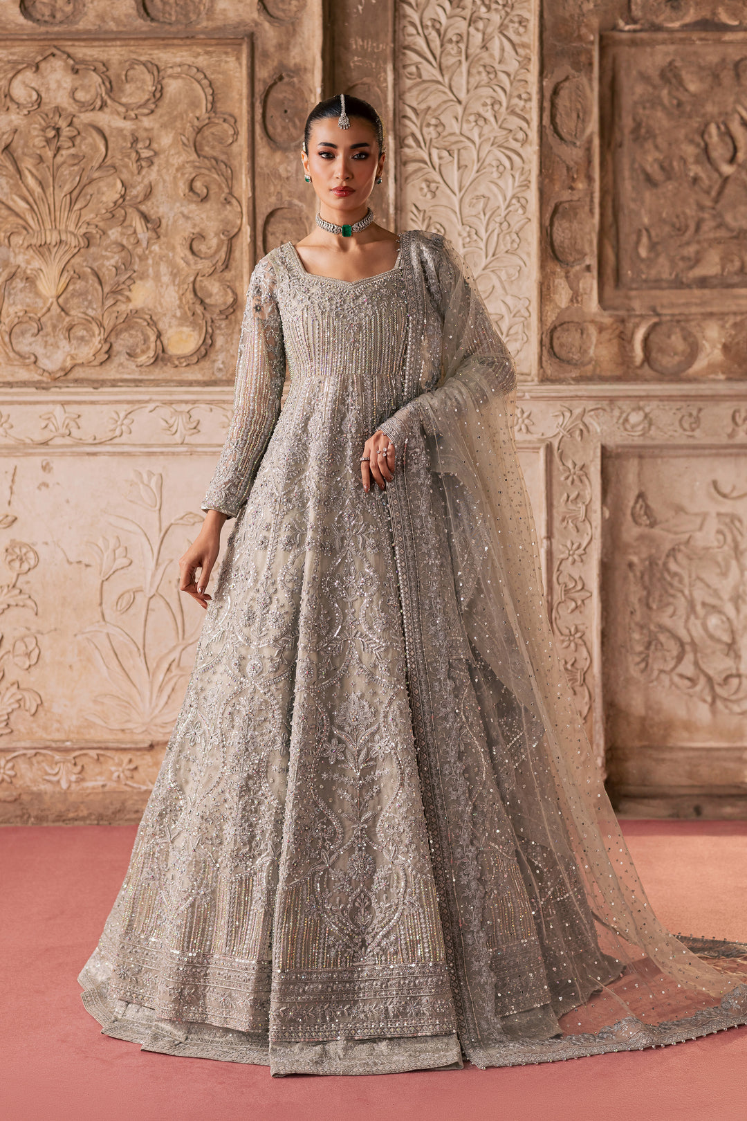  Noor e Sahar 3Pc - Bridal Dress BATIKSTUDIO2025  BATIK   S / Silver / Organza-M / Silver / Organza-L / Silver / Organza