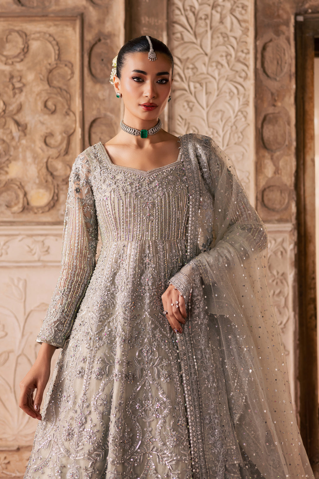 Noor e Sahar 3Pc - Bridal Dress BATIKSTUDIO2025  BATIK   S / Silver / Organza-M / Silver / Organza-L / Silver / Organza