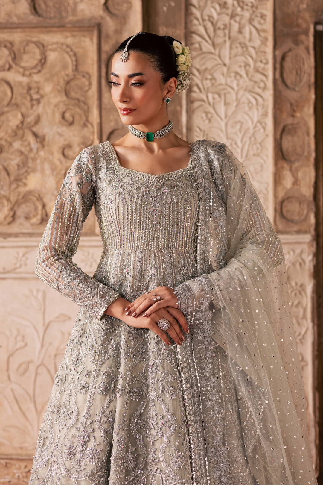  Noor e Sahar 3Pc - Bridal Dress BATIKSTUDIO2025  BATIK   S / Silver / Organza-M / Silver / Organza-L / Silver / Organza