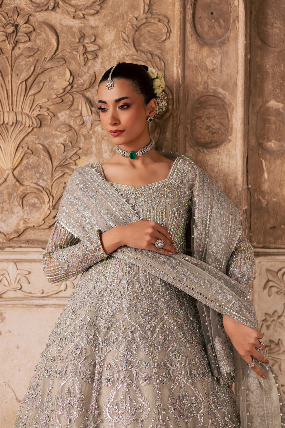  Noor e Sahar 3Pc - Bridal Dress BATIKSTUDIO2025  BATIK   S / Silver / Organza-M / Silver / Organza-L / Silver / Organza