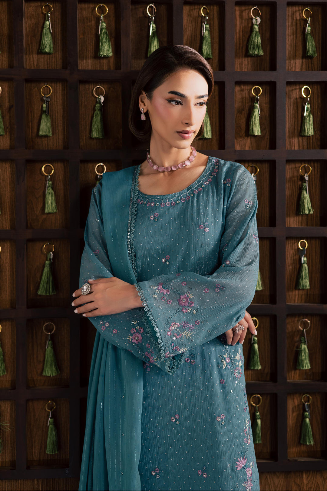  Noore 3Pc - Festive Luxury Formal BATIKSS26  BATIK   S / Aqua / Zari Crinkle-M / Aqua / Zari Crinkle-L / Aqua / Zari Crinkle