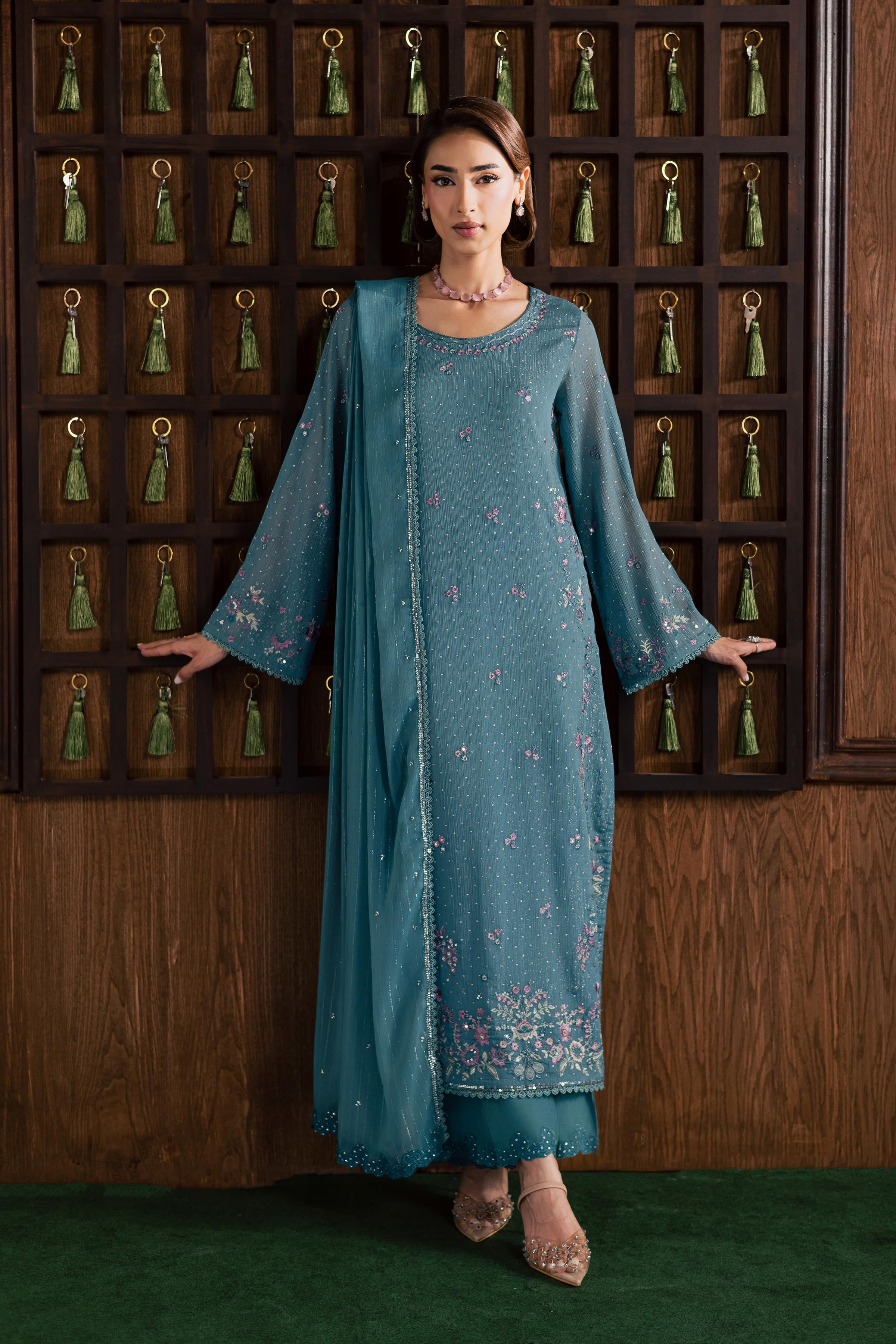  Noore 3Pc - Festive Luxury Formal BATIKSS26  BATIK   S / Aqua / Zari Crinkle-M / Aqua / Zari Crinkle-L / Aqua / Zari Crinkle