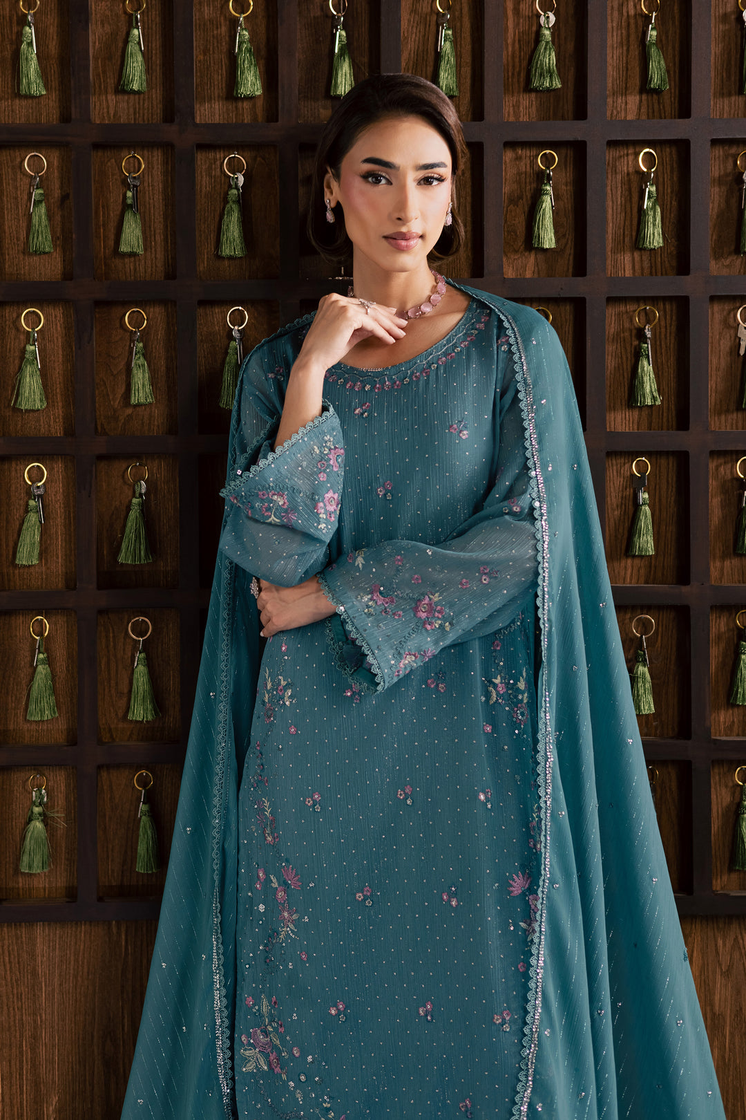  Noore 3Pc - Festive Luxury Formal BATIKSS26  BATIK   S / Aqua / Zari Crinkle-M / Aqua / Zari Crinkle-L / Aqua / Zari Crinkle