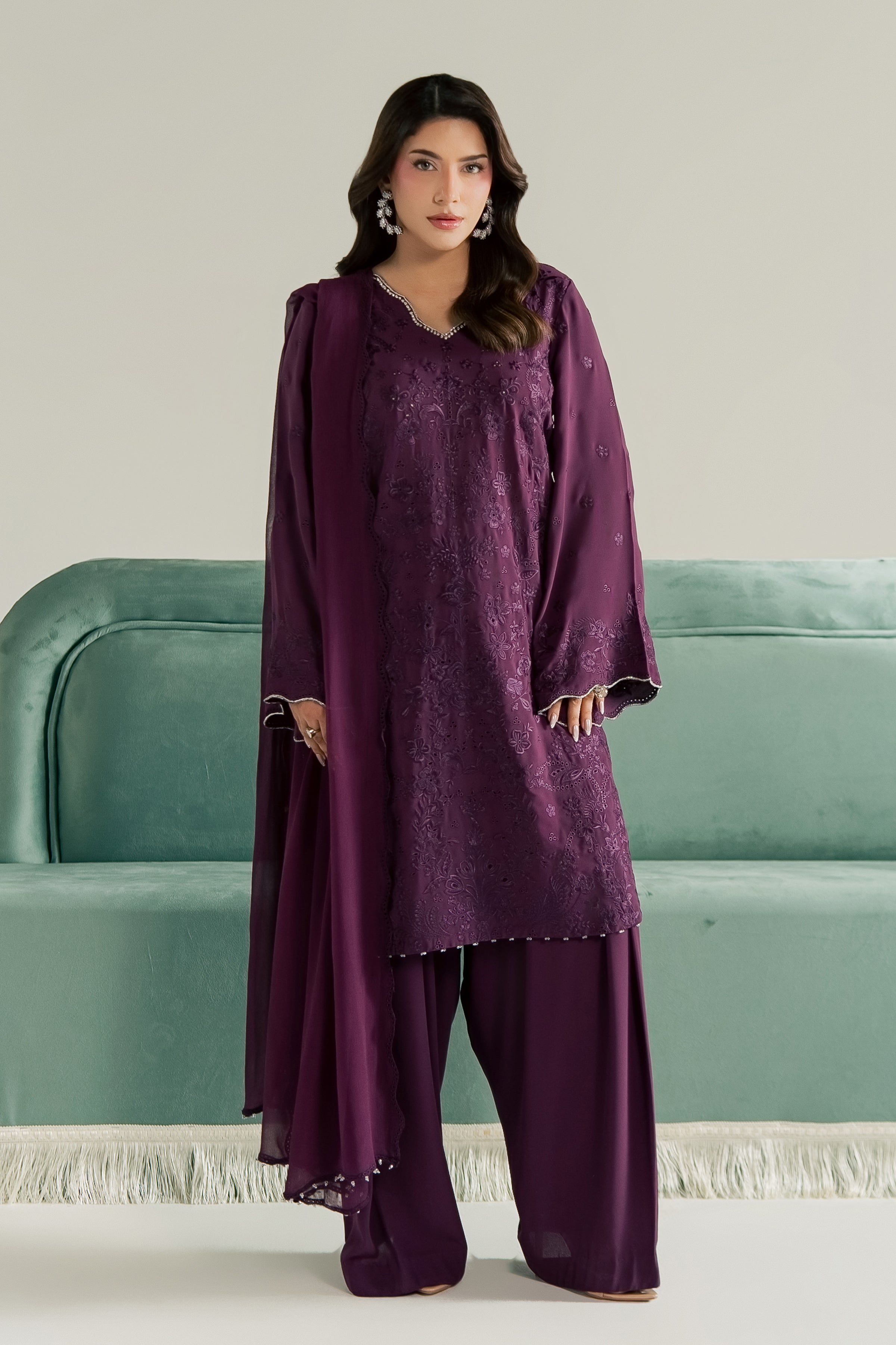 Noushay 3Pc - Festive Luxe Pret STUDIOLUXEAUG26  BATIK   S / Magenta / Georgette