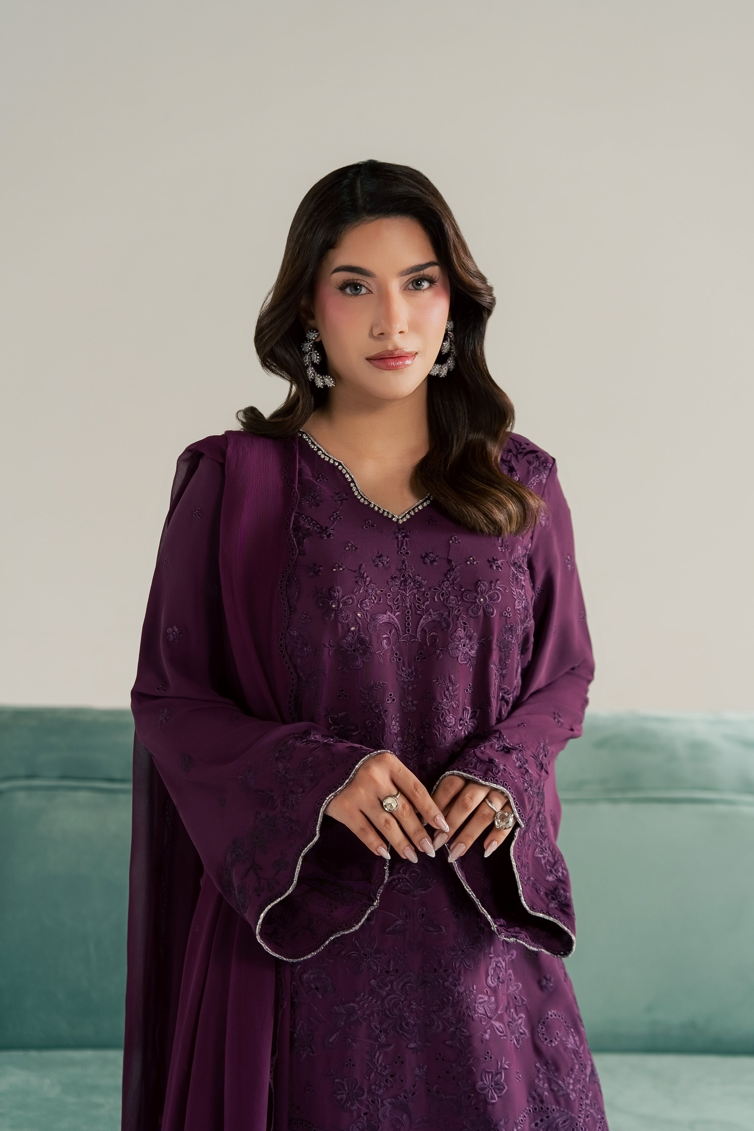 Noushay 3Pc - Festive Luxe Pret STUDIOLUXEAUG26  BATIK   S / Magenta / Georgette