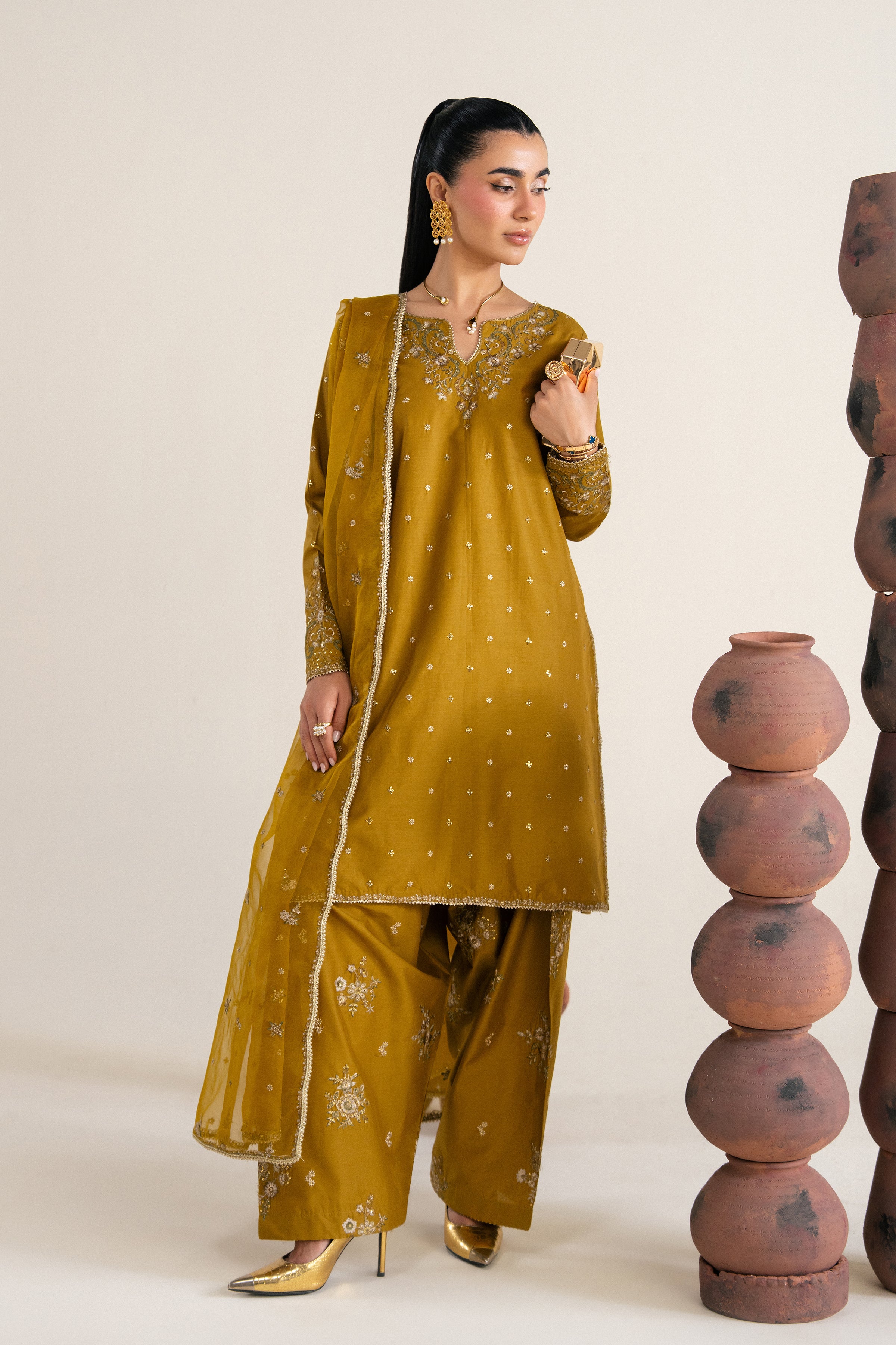  Nuraisa 3Pc - Festive Eid Pret BATIKSS26  BATIK   XS / Mehndi / Giza-S / Mehndi / Giza-M / Mehndi / Giza-L / Mehndi / Giza-XL / Mehndi / Giza