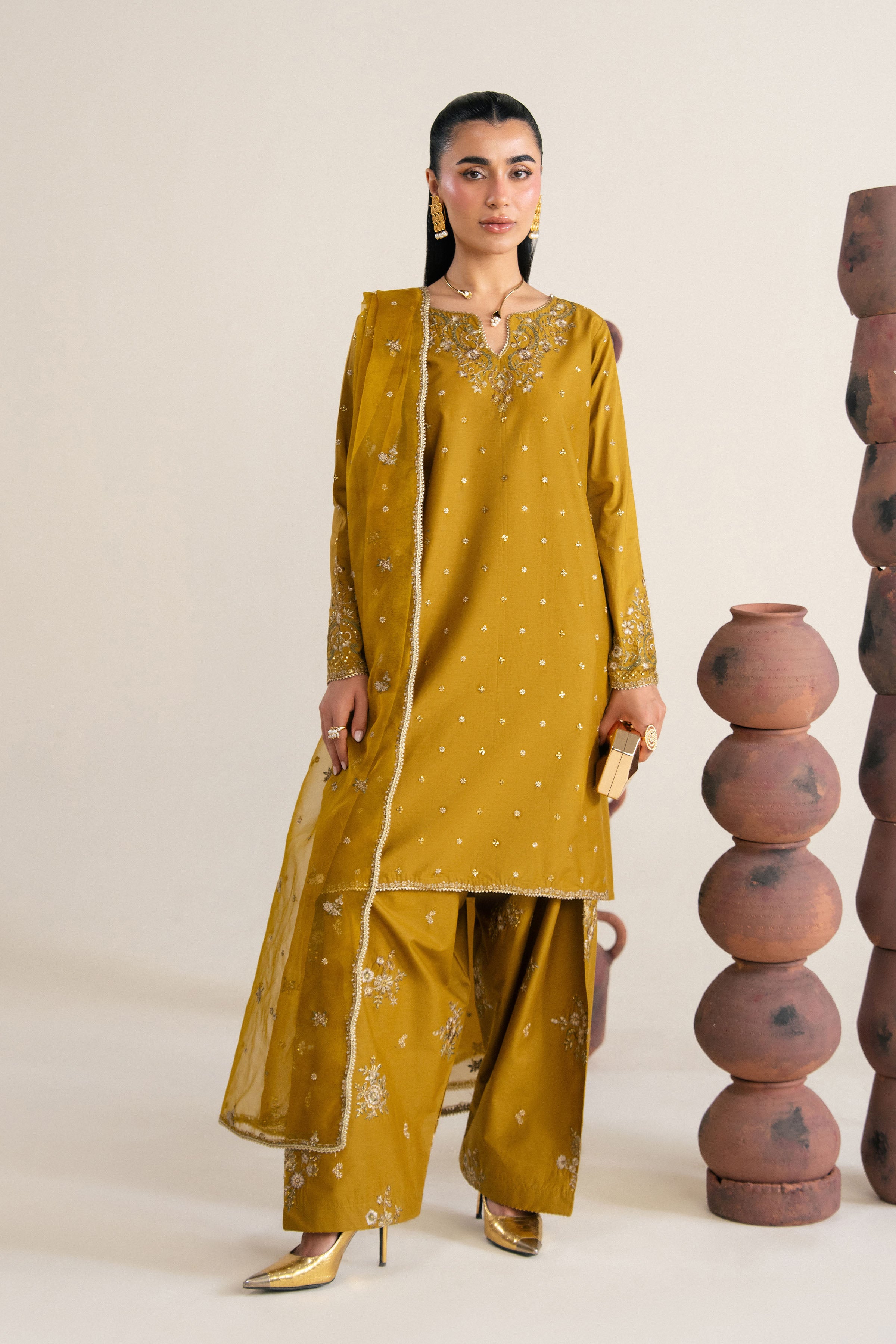  Nuraisa 3Pc - Festive Eid Pret BATIKSS26  BATIK   XS / Mehndi / Giza-S / Mehndi / Giza-M / Mehndi / Giza-L / Mehndi / Giza-XL / Mehndi / Giza