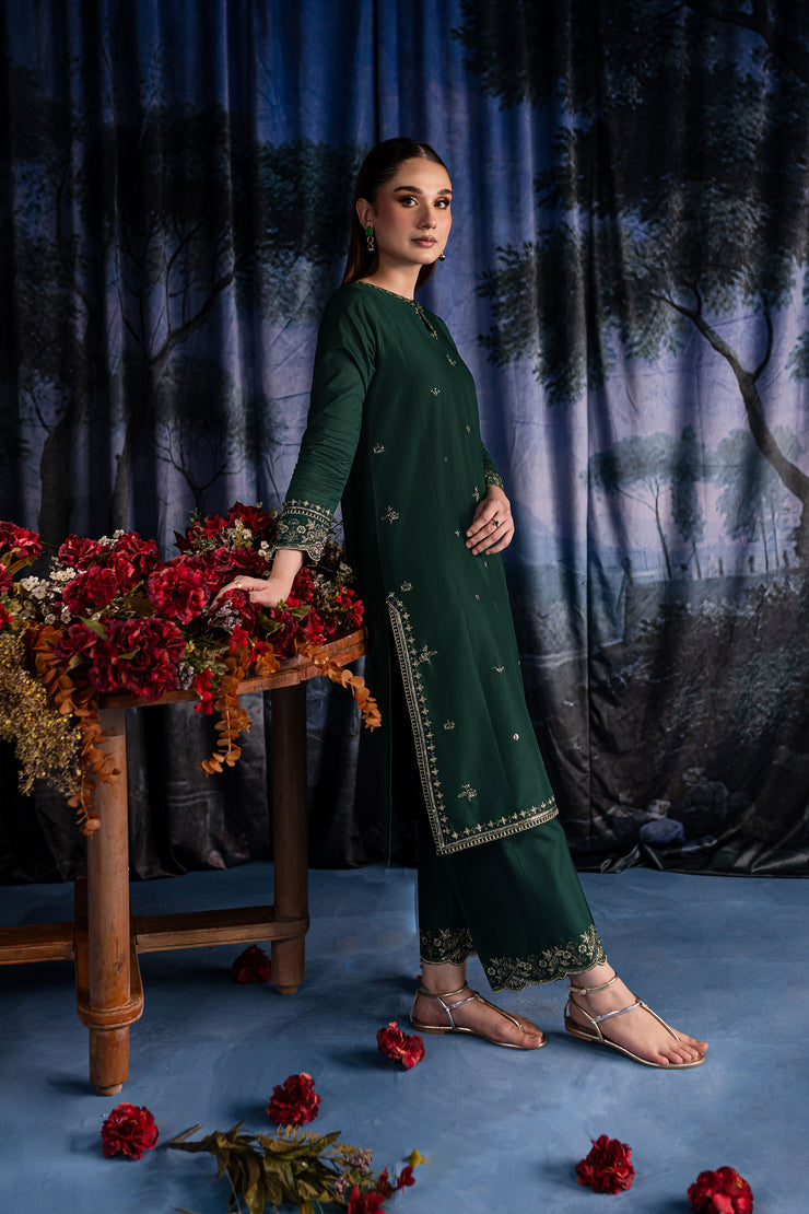 Green Olive 2Pc - Embroidered Lawn Dress - BATIK