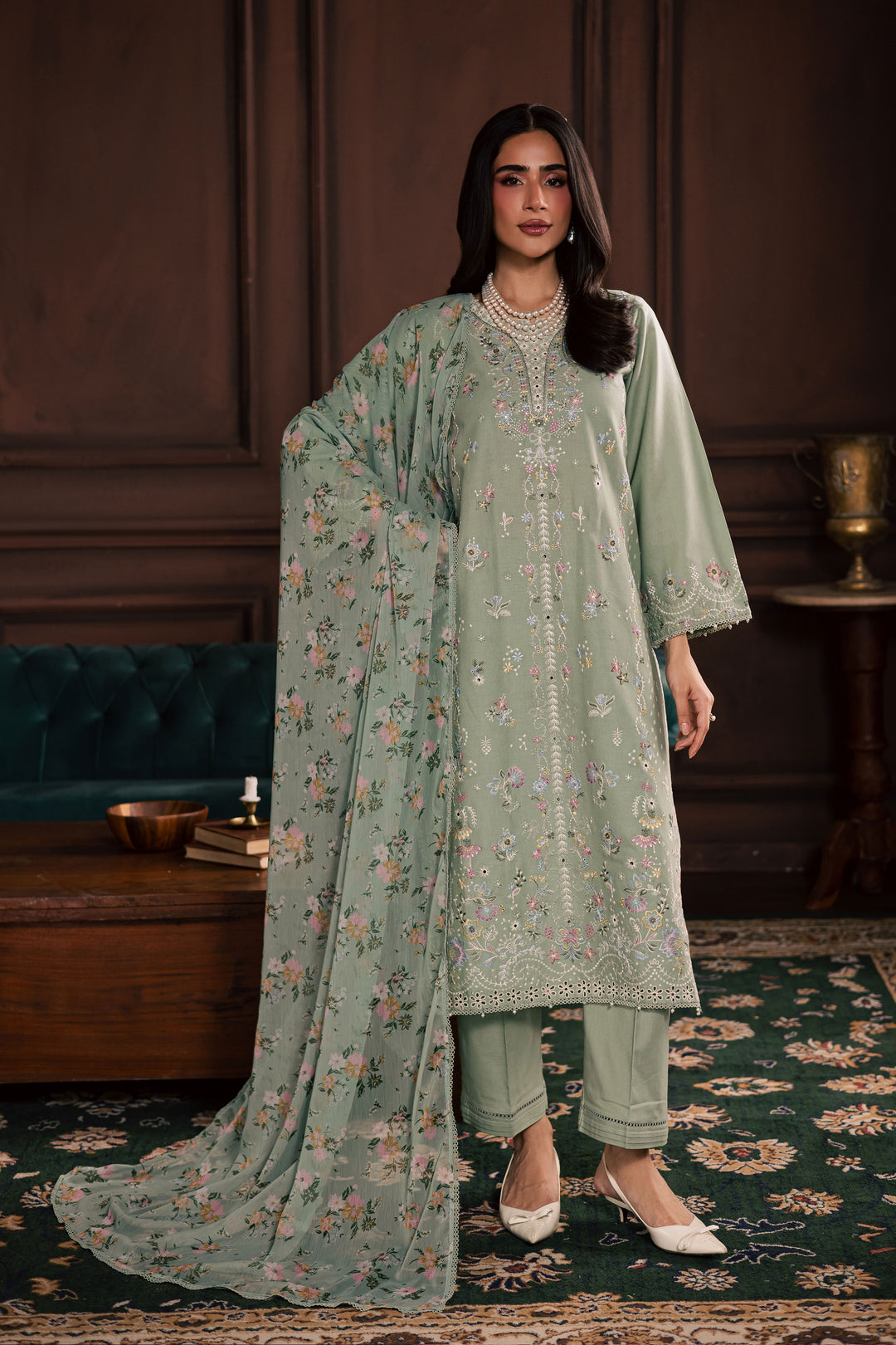 October 3Pc - Embroidered Khaddar Dress BATIK WINTER PRET 2025  BATIK   XS / Sea Green / Khaddar-S / Sea Green / Khaddar-M / Sea Green / Khaddar-L / Sea Green / Khaddar-XL / Sea Green / Khaddar
