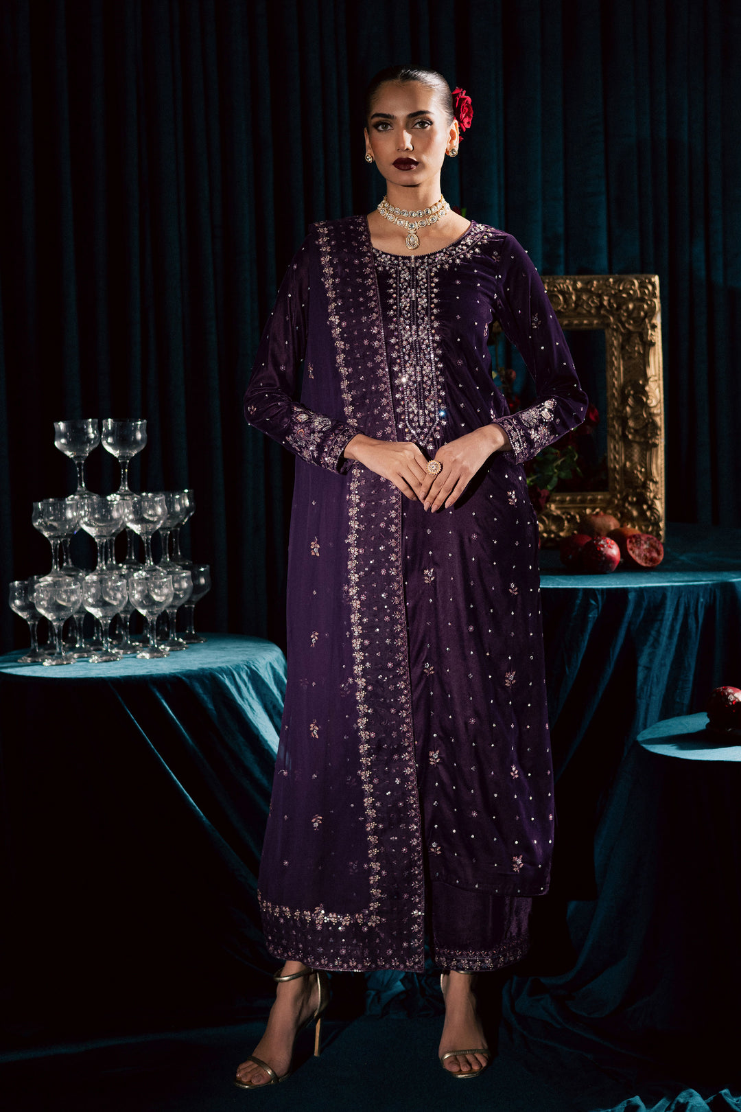  Odin 3Pc - Velvet Formal Dress BATIKSTUDIO2025  BATIK   S / Violet / Velvet-M / Violet / Velvet-L / Violet / Velvet