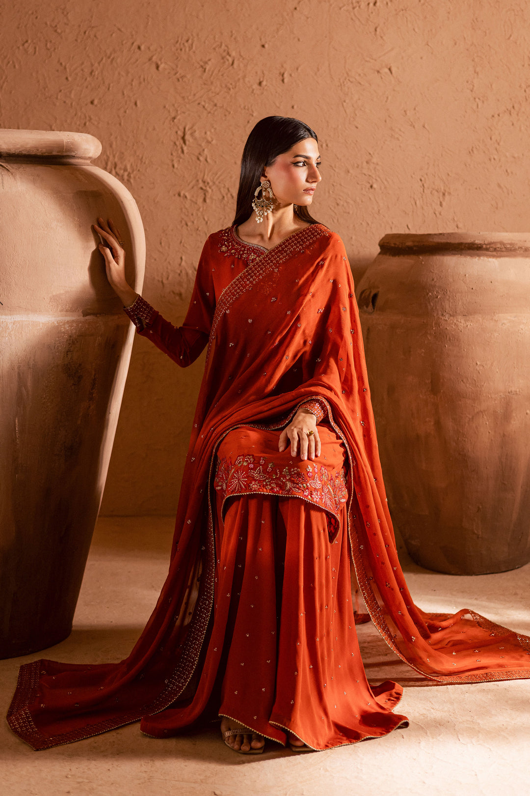  Olive Charm 3Pc- Festive Luxe Pret BATIKSTUDIO2025  BATIK   S / Burnt Orange / Georgette-M / Burnt Orange / Georgette-L / Burnt Orange / Georgette