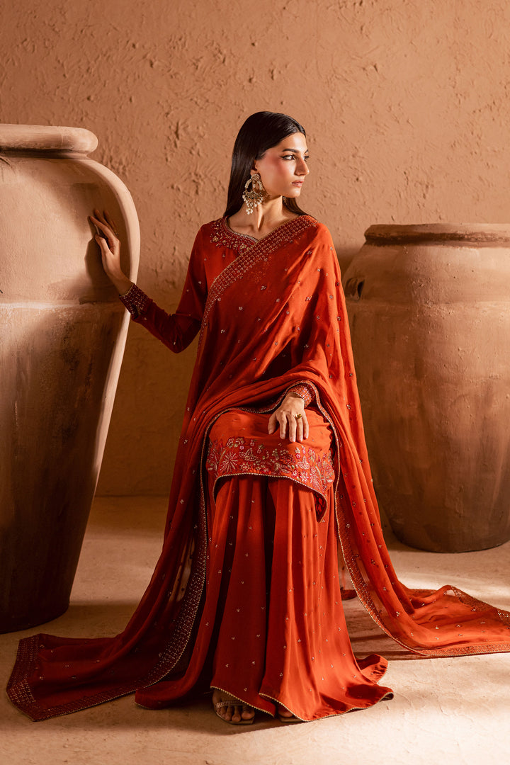  Olive Charm 3Pc- Festive Luxe Pret BATIKSTUDIO2025  BATIK   S / Burnt Orange / Georgette-M / Burnt Orange / Georgette-L / Burnt Orange / Georgette