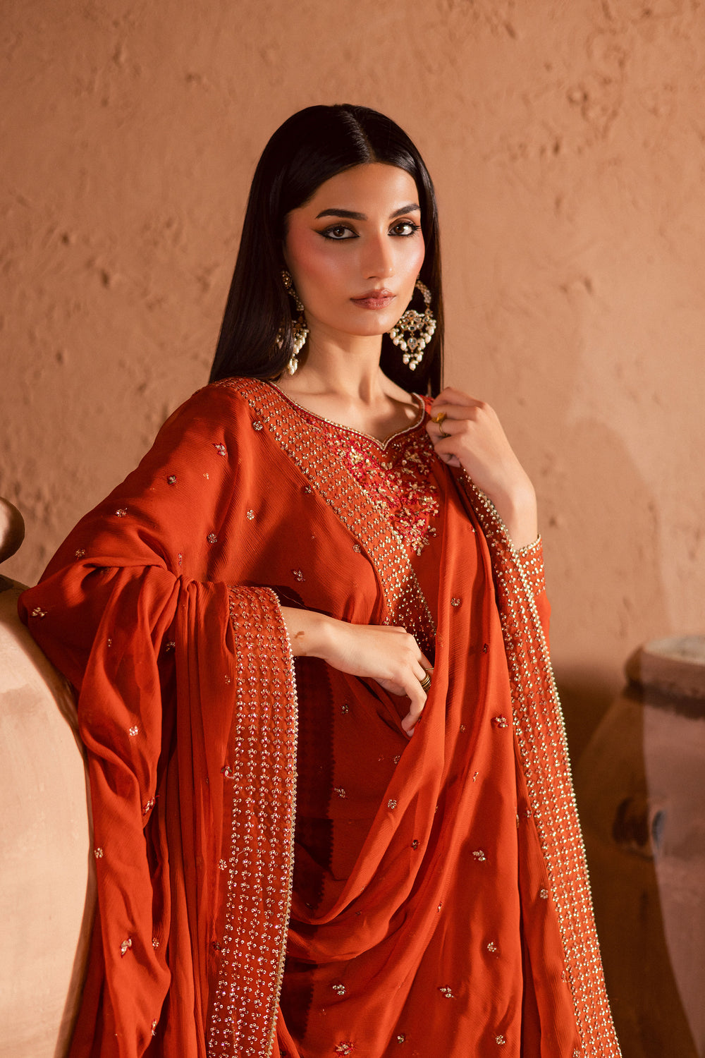  Olive Charm 3Pc- Festive Luxe Pret BATIKSTUDIO2025  BATIK   S / Burnt Orange / Georgette-M / Burnt Orange / Georgette-L / Burnt Orange / Georgette