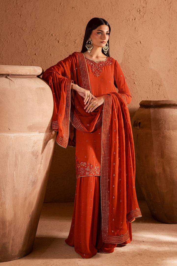  Olive Charm 3Pc- Festive Luxe Pret BATIKSTUDIO2025  BATIK   S / Burnt Orange / Georgette-M / Burnt Orange / Georgette-L / Burnt Orange / Georgette