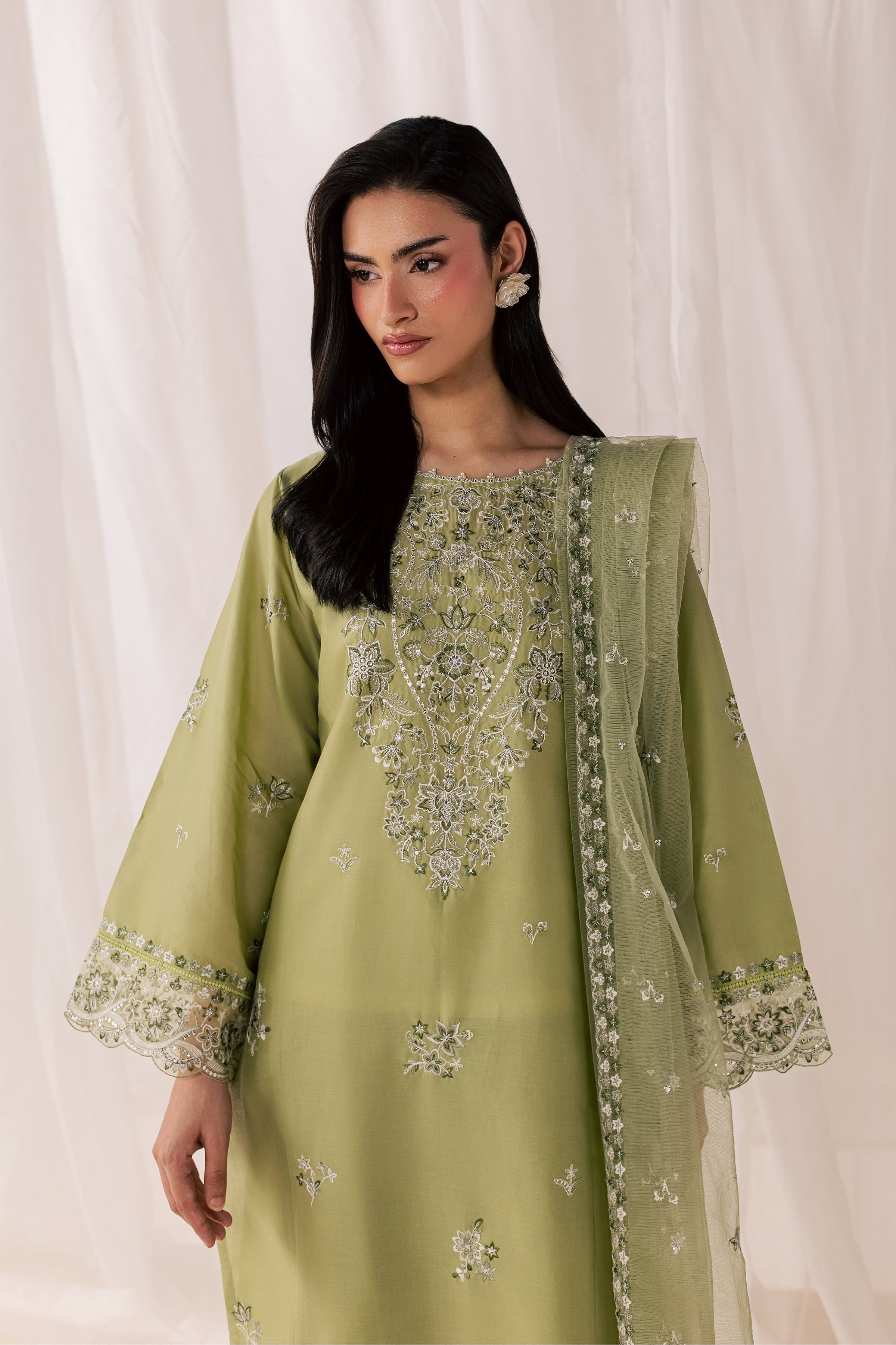 Olive Vasl 3Pc - Luxury Embroidered Lawn BATIKSS26  BATIK   XS / Moderate Olive / Pima Lawn