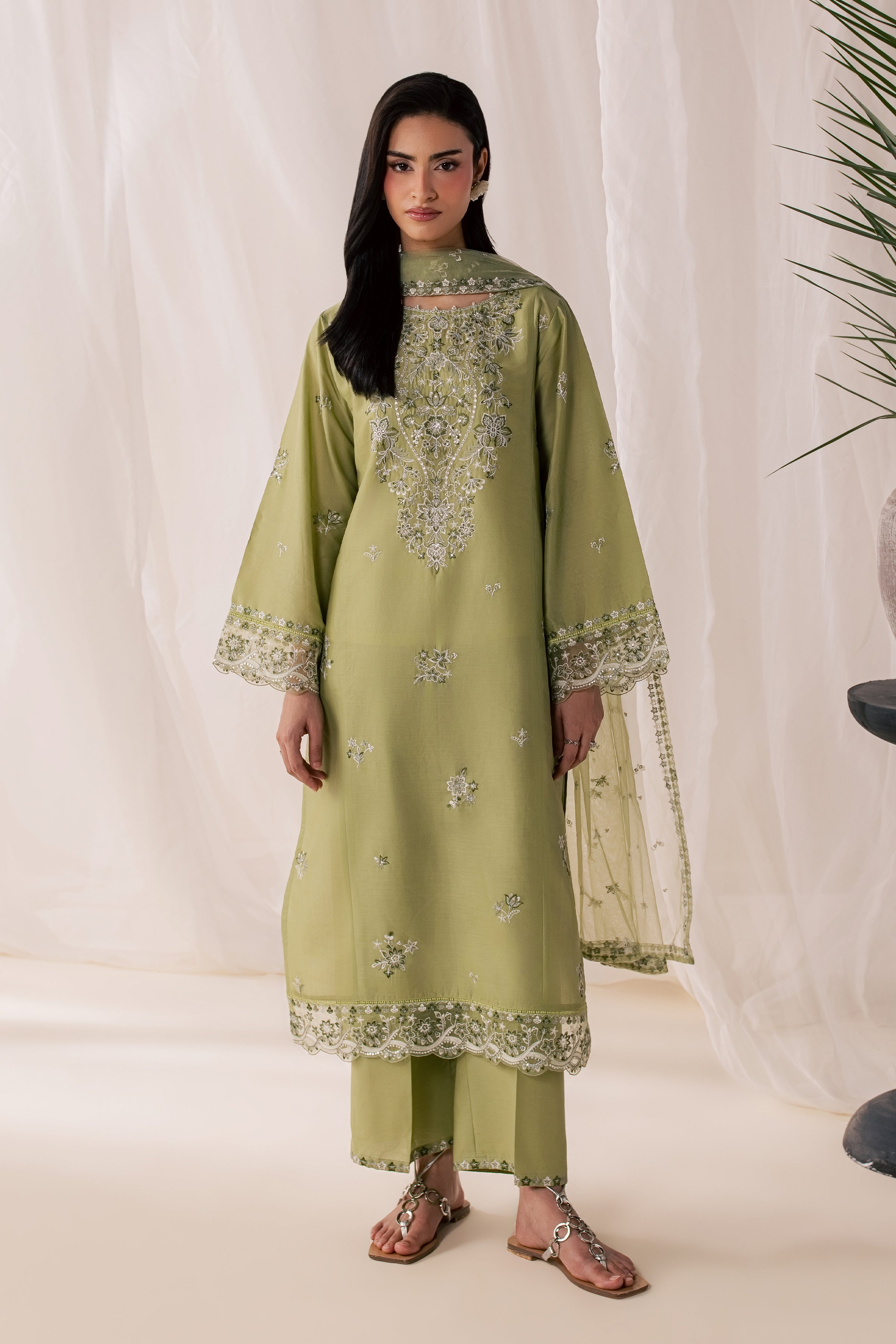 Olive Vasl 3Pc - Luxury Embroidered Lawn BATIKSS26  BATIK   XS / Moderate Olive / Pima Lawn