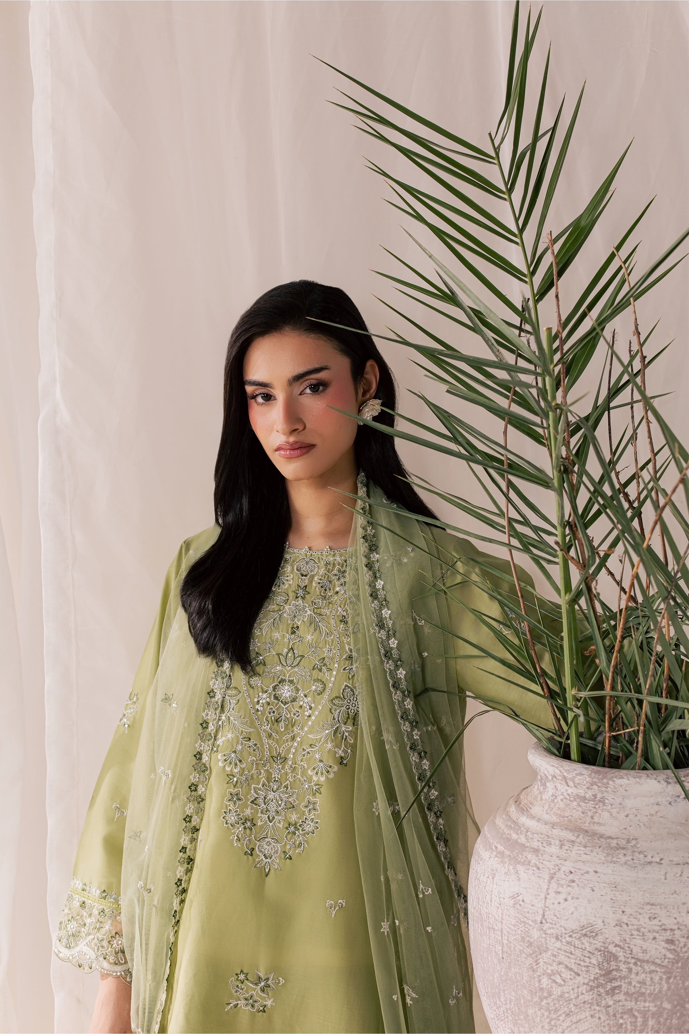 Olive Vasl 3Pc - Luxury Embroidered Lawn BATIKSS26  BATIK   XS / Moderate Olive / Pima Lawn