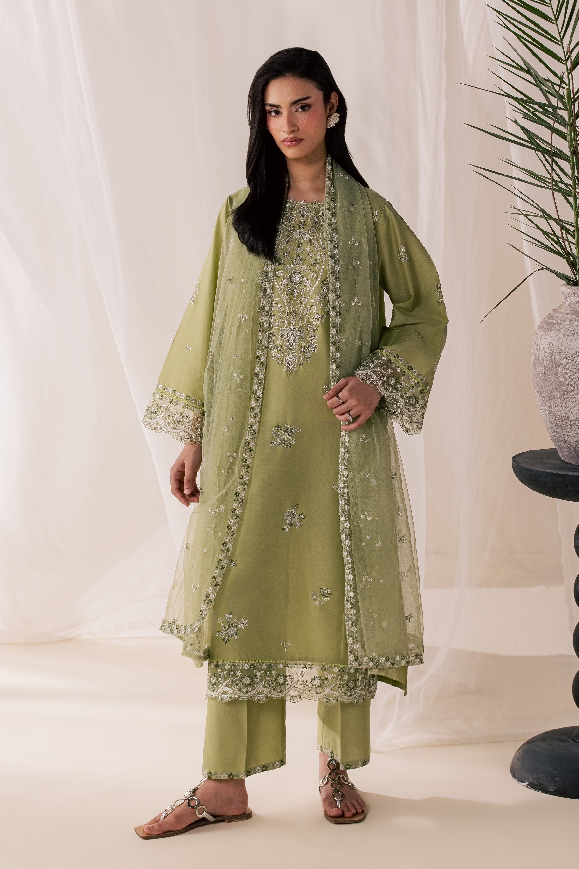 Olive Vasl 3Pc - Luxury Embroidered Lawn BATIKSS26  BATIK   XS / Moderate Olive / Pima Lawn