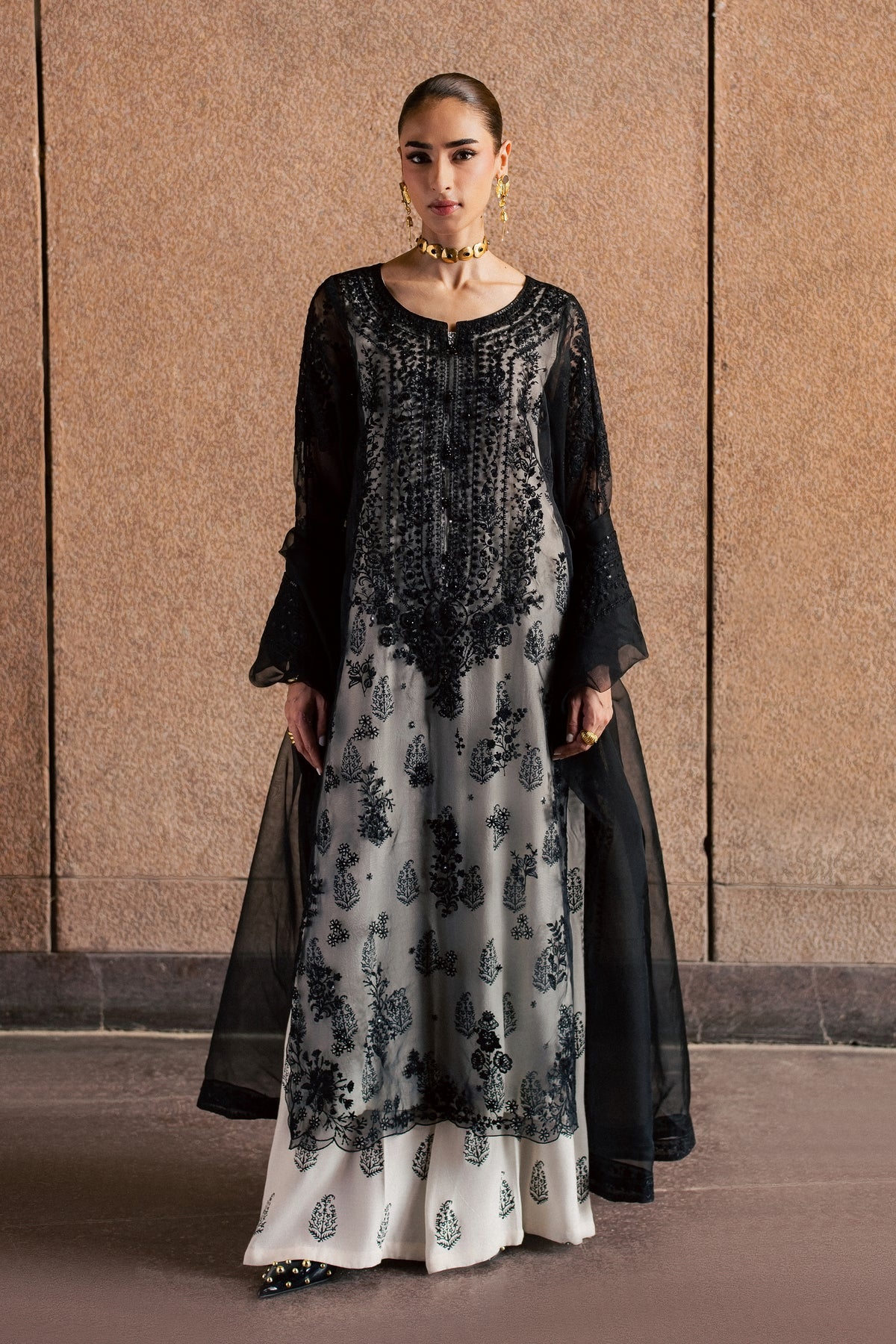 Organza Black White 3Pc - Festive Luxe Pret BATIKLUXESEP26  BATIK   XS / Black and White / Organza