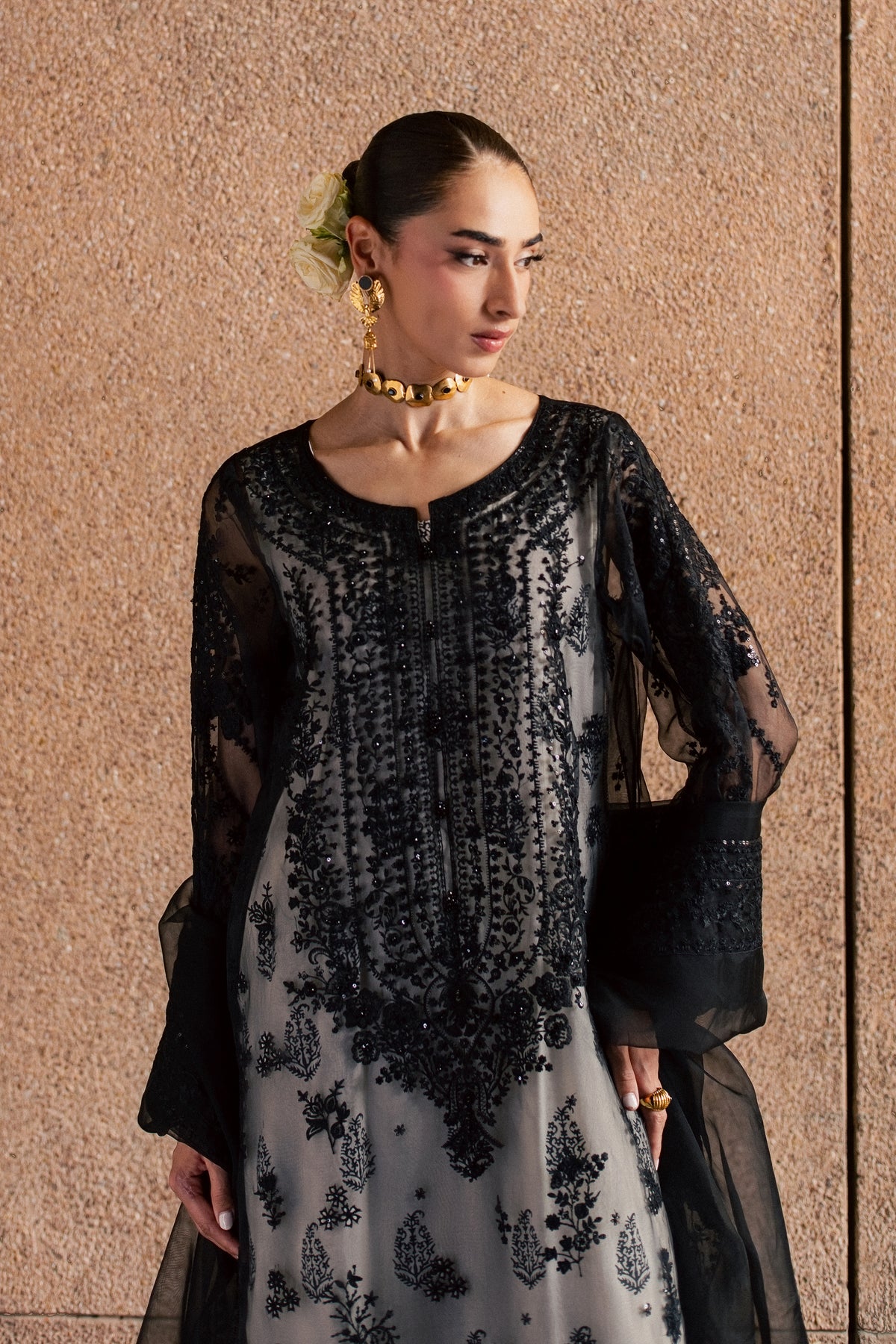 Organza Black White 3Pc - Festive Luxe Pret BATIKLUXESEP26  BATIK   XS / Black and White / Organza