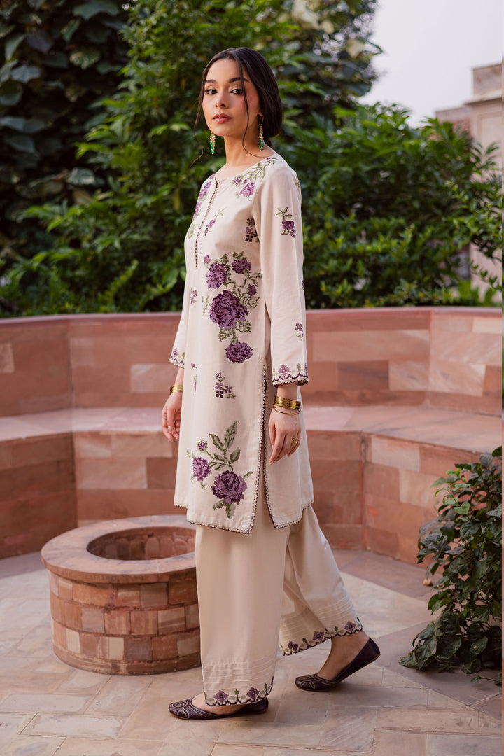 Purple Nate 2Pc - Embroidered Khaddar Dress
