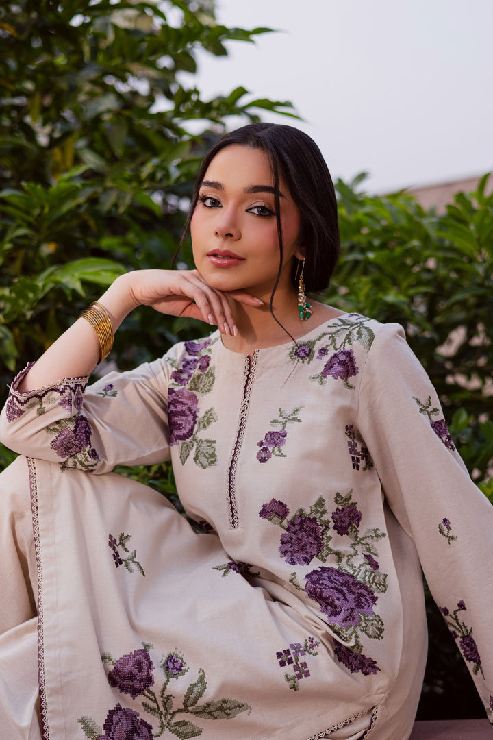 Purple Nate 2Pc - Embroidered Khaddar Dress