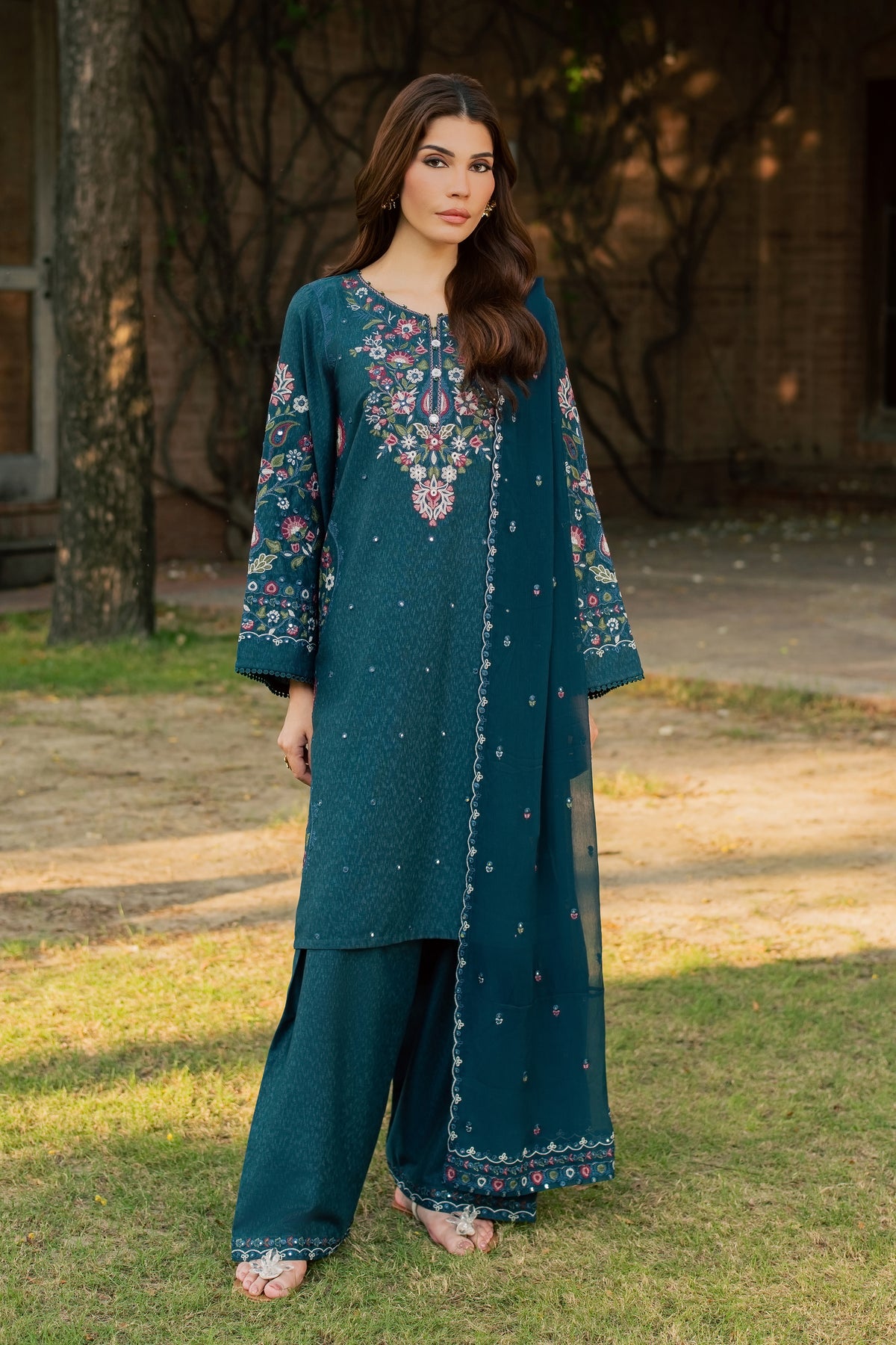 Pam 3Pc - Embroidered Karandi Pret PRETKARANDI2026  BATIK   XS / Dark Teal / Karandi