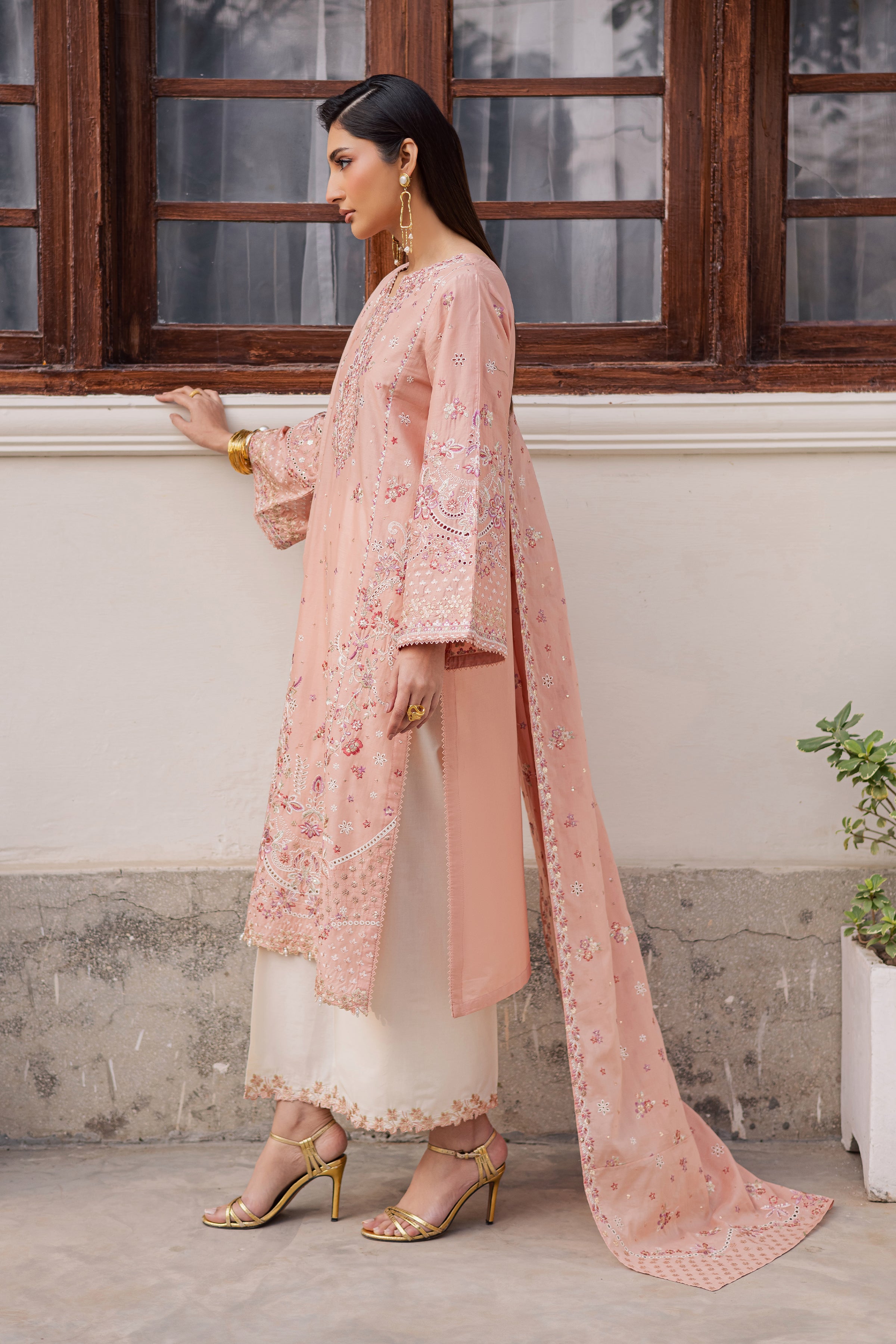  Peach Line 3Pc - Festive Embroidered Lawn BATIKEID2026  BATIK   XS / Peach / Pima Lawn-S / Peach / Pima Lawn-M / Peach / Pima Lawn-L / Peach / Pima Lawn-XL / Peach / Pima Lawn