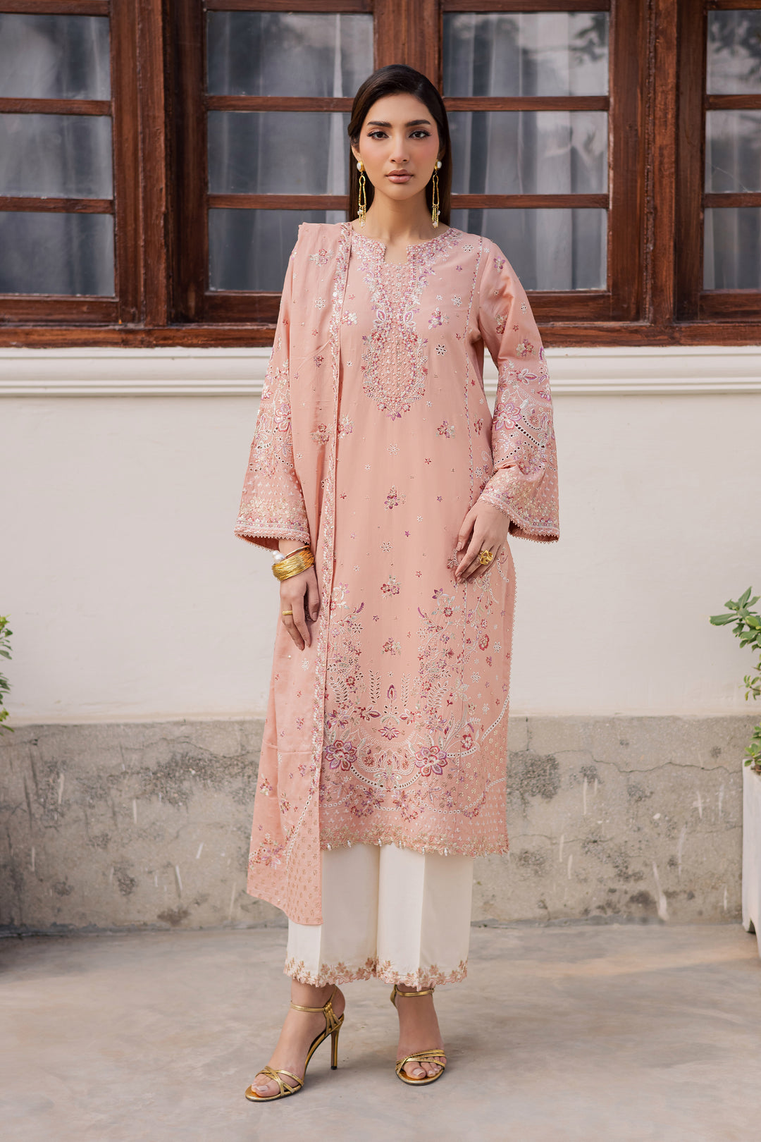  Peach Line 3Pc - Festive Embroidered Lawn BATIKEID2026  BATIK   XS / Peach / Pima Lawn-S / Peach / Pima Lawn-M / Peach / Pima Lawn-L / Peach / Pima Lawn-XL / Peach / Pima Lawn