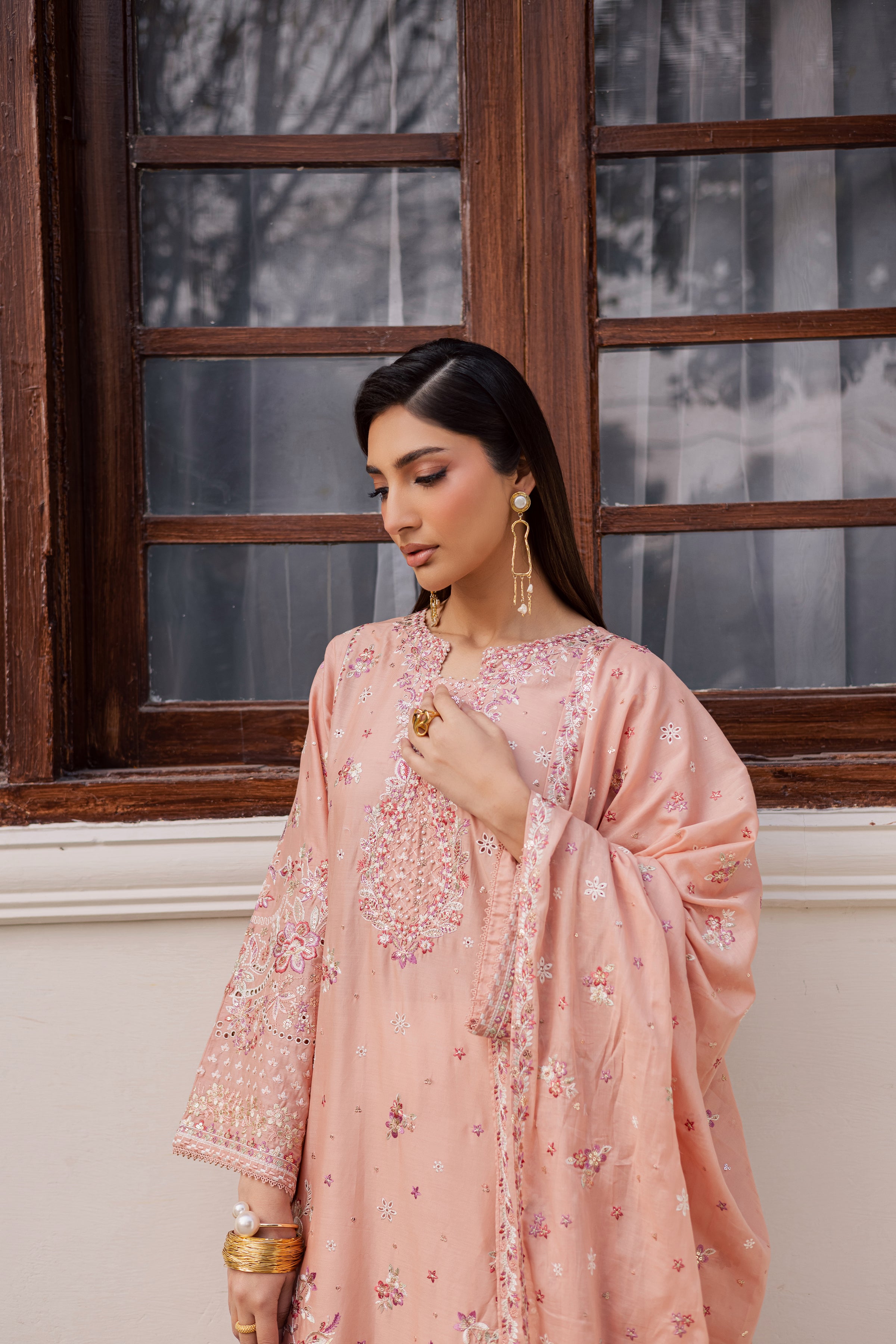  Peach Line 3Pc - Festive Embroidered Lawn BATIKEID2026  BATIK   XS / Peach / Pima Lawn-S / Peach / Pima Lawn-M / Peach / Pima Lawn-L / Peach / Pima Lawn-XL / Peach / Pima Lawn