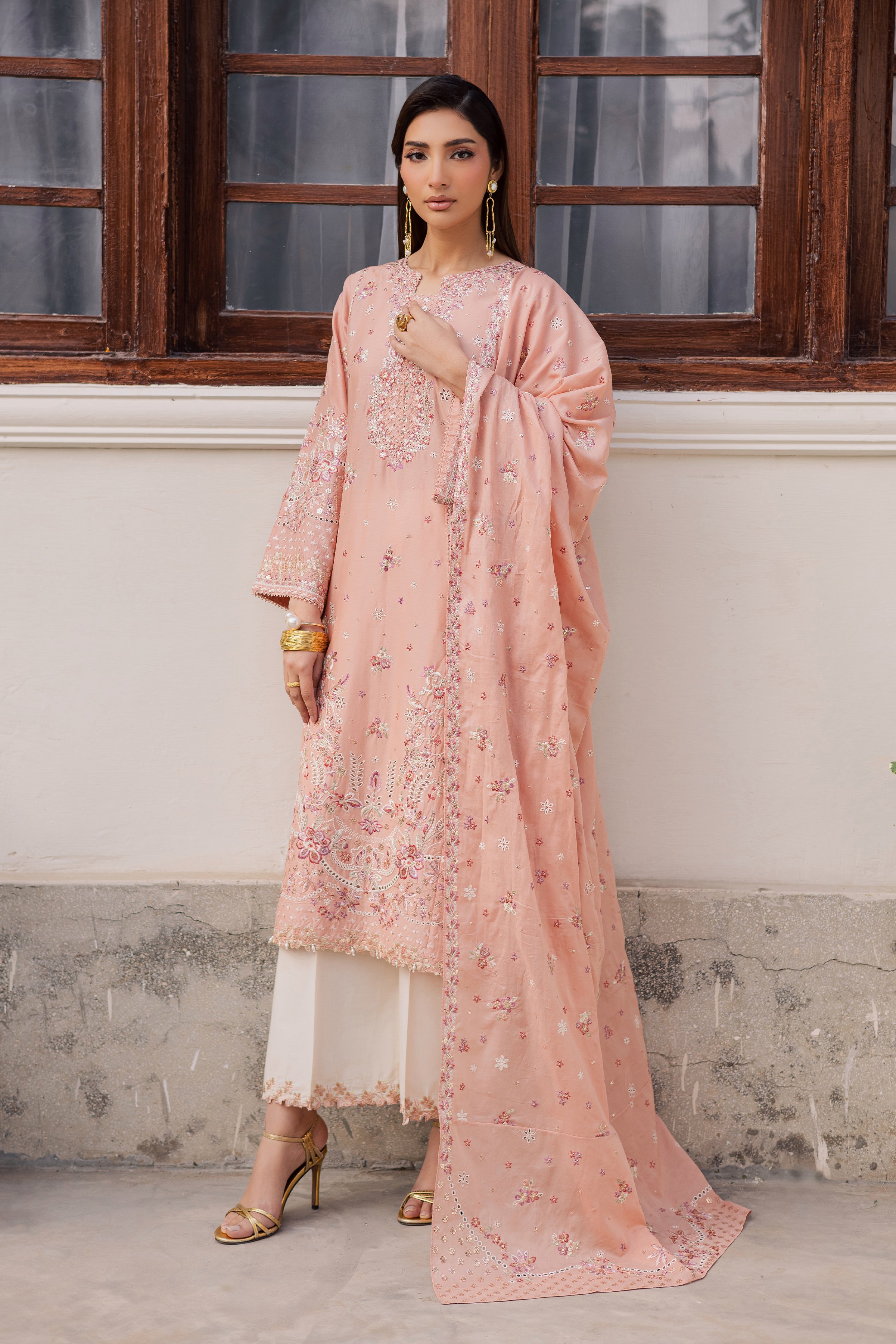  Peach Line 3Pc - Festive Embroidered Lawn BATIKEID2026  BATIK   XS / Peach / Pima Lawn-S / Peach / Pima Lawn-M / Peach / Pima Lawn-L / Peach / Pima Lawn-XL / Peach / Pima Lawn
