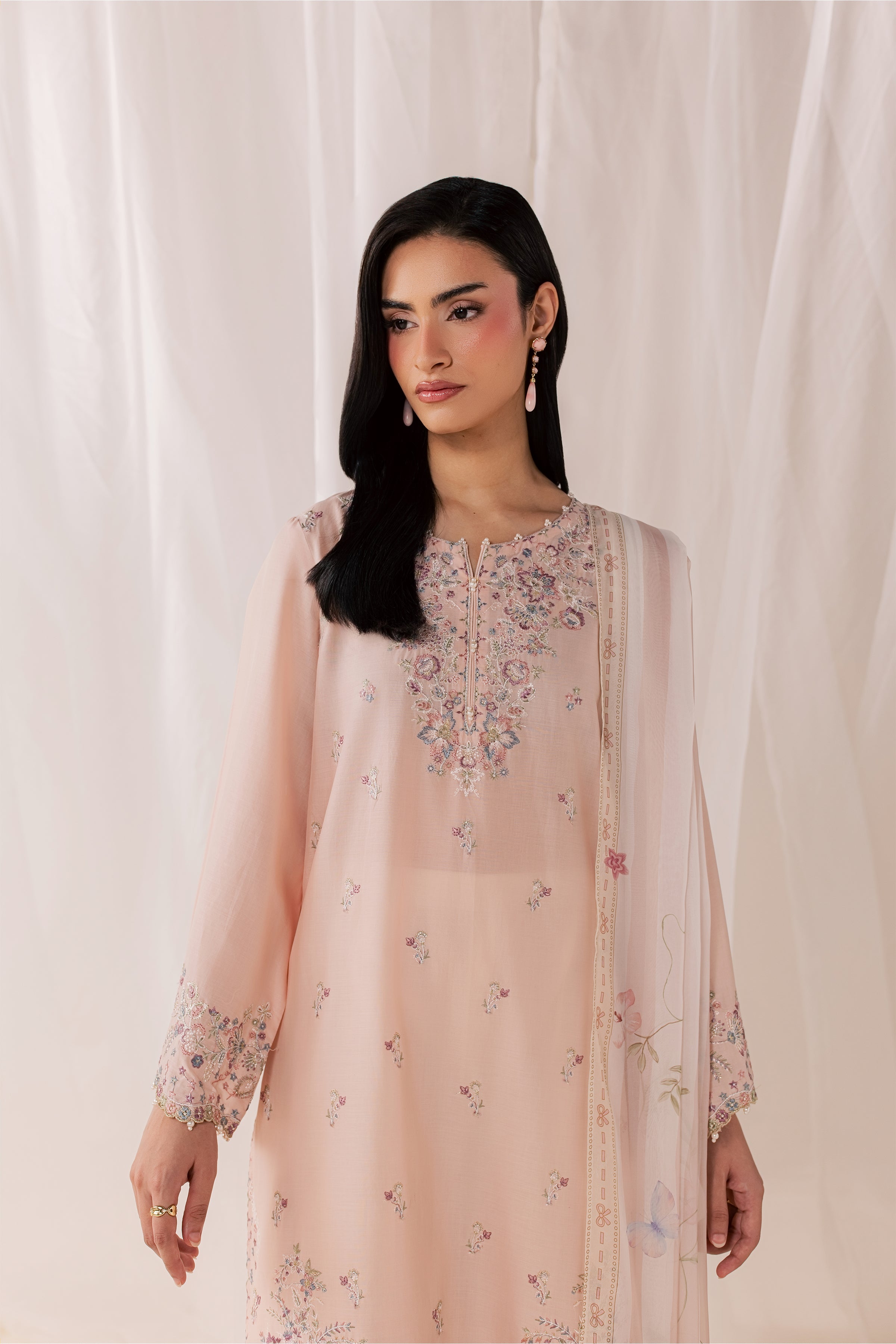 Peach Tart 3Pc - Luxury Embroidered Lawn BATIKSS26  BATIK   XS / Powder Peach / Pima Lawn