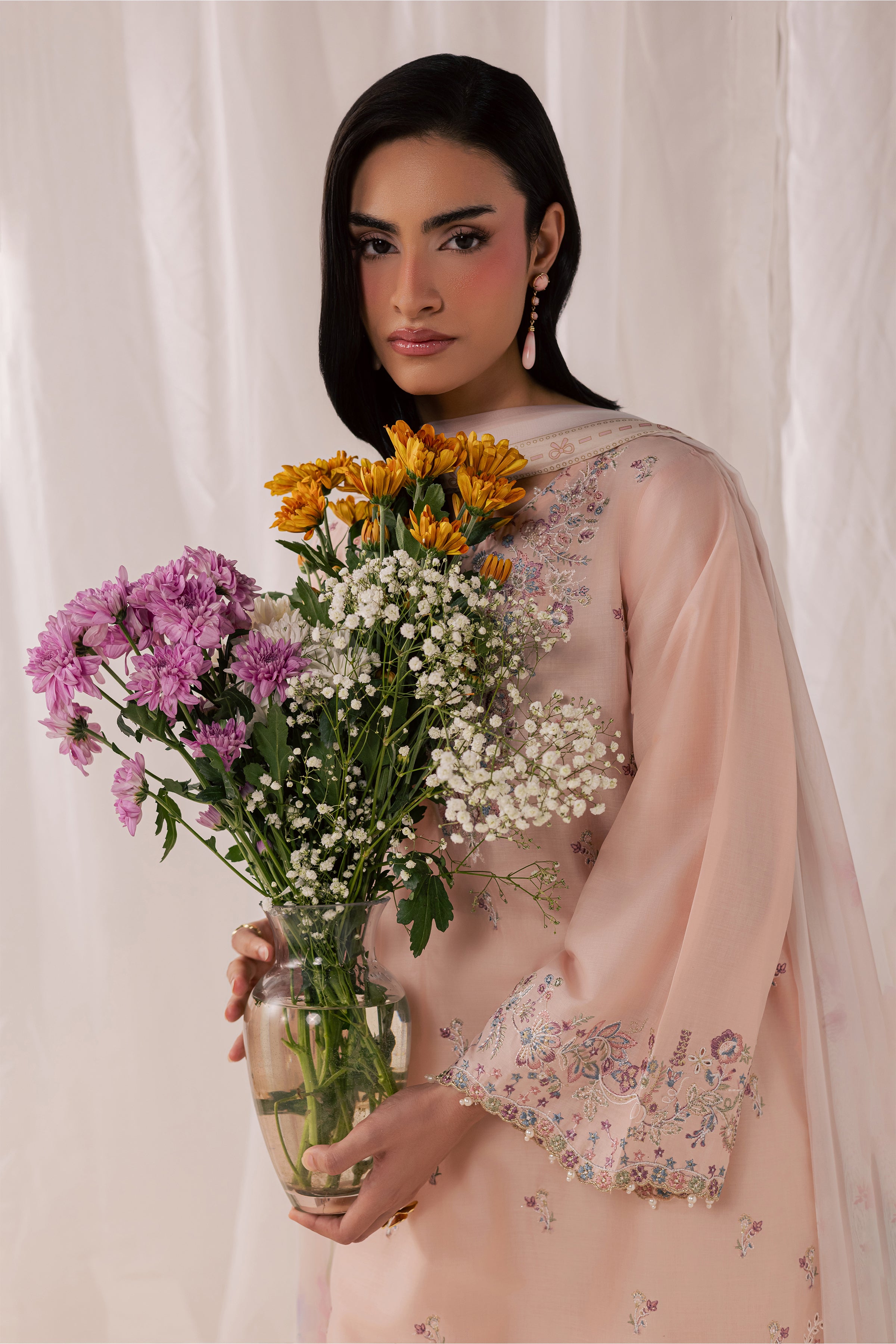 Peach Tart 3Pc - Luxury Embroidered Lawn BATIKSS26  BATIK   XS / Powder Peach / Pima Lawn